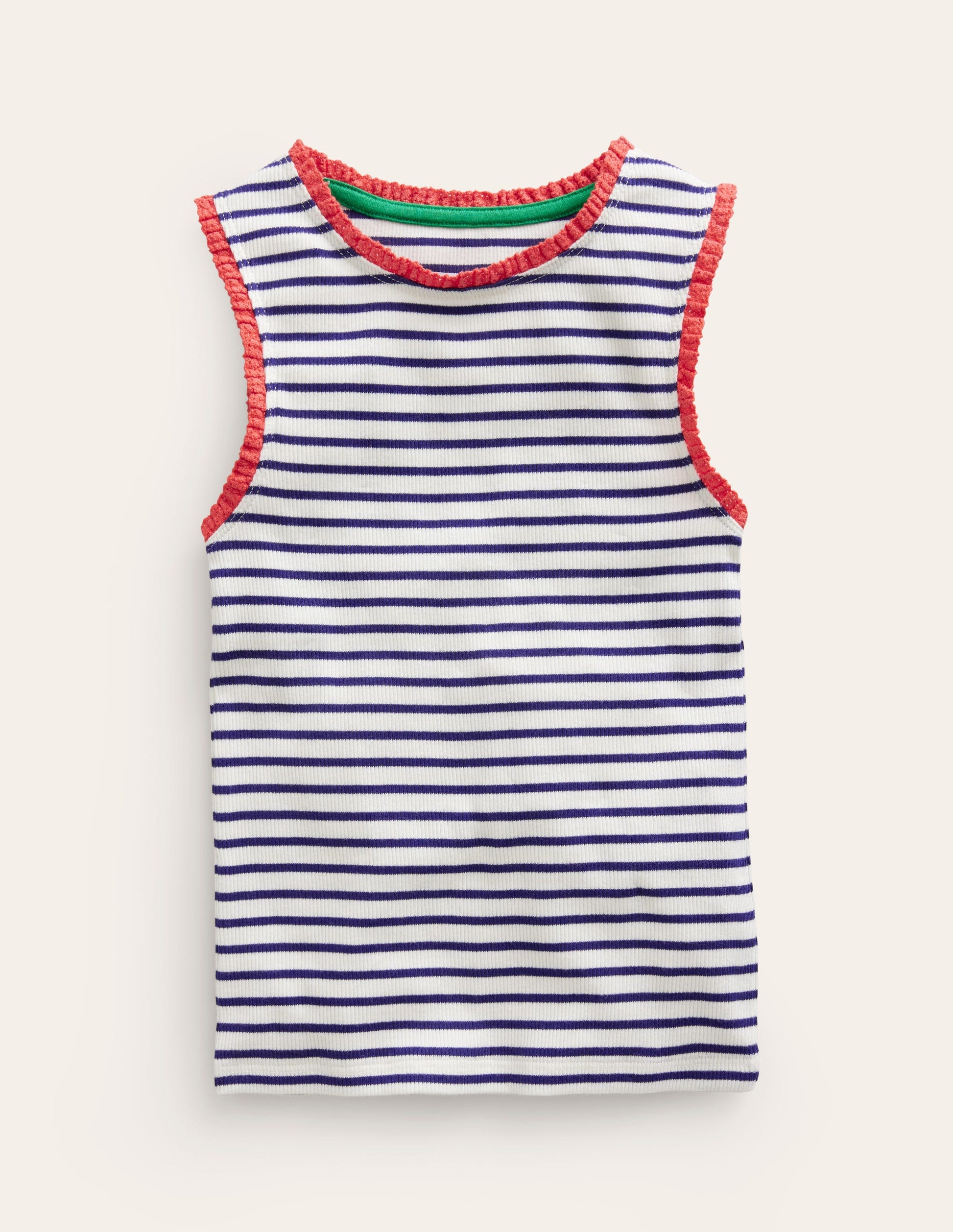 Ribbed Lace Trim Vest-Ivory/ Sapphire Blue Stripe-1