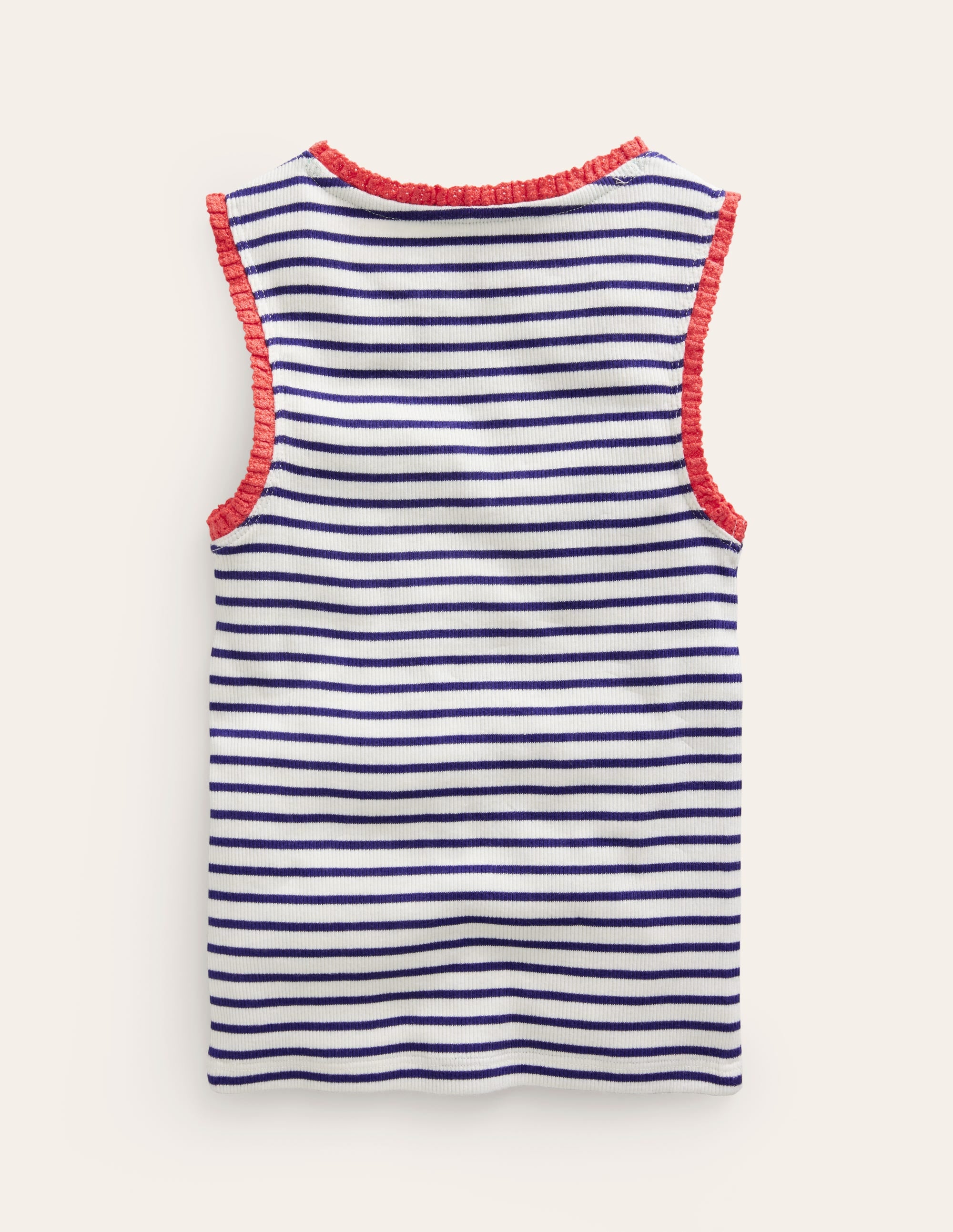 Ribbed Lace Trim Vest-Ivory/ Sapphire Blue Stripe - Image 2
