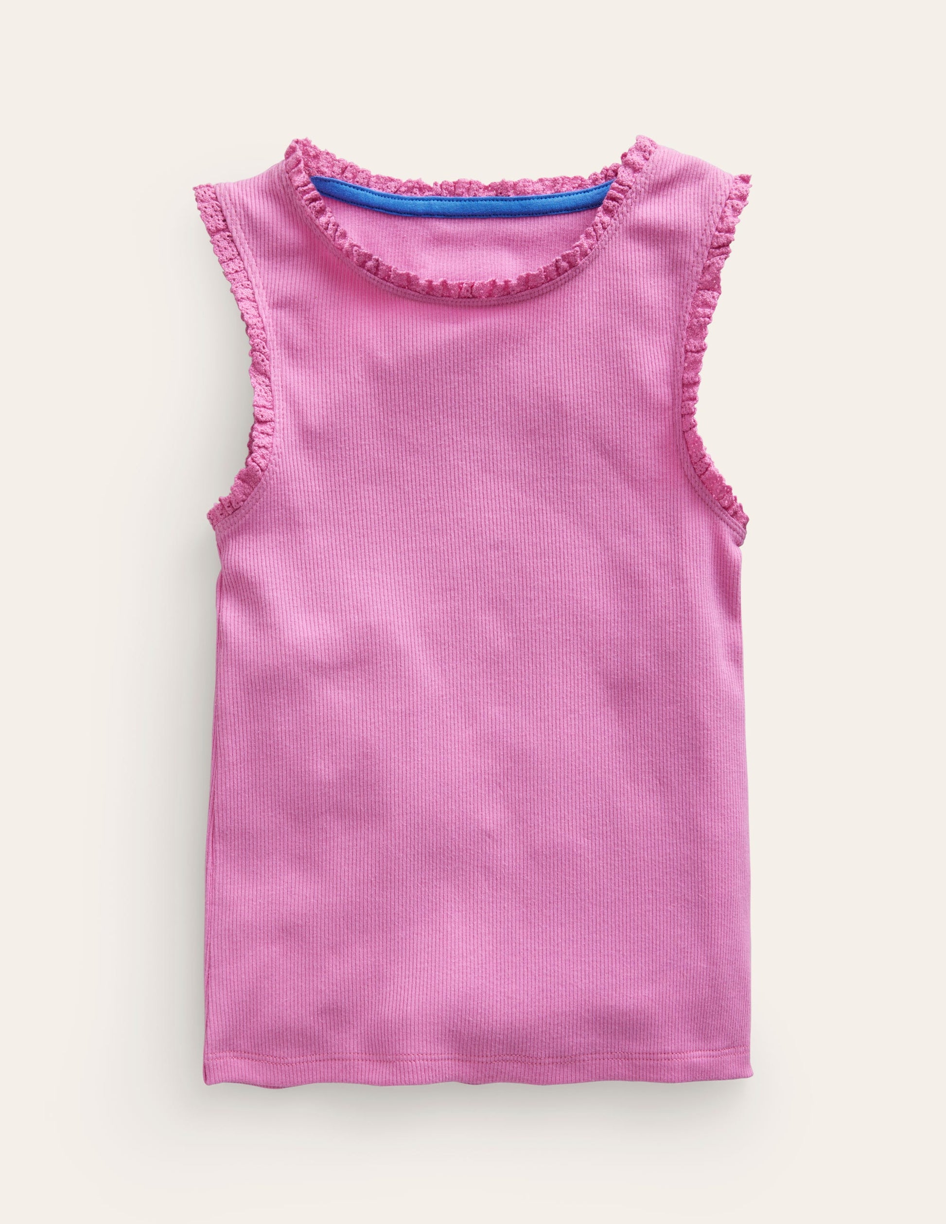 Ribbed Lace Trim Vest-Peony Pink-1