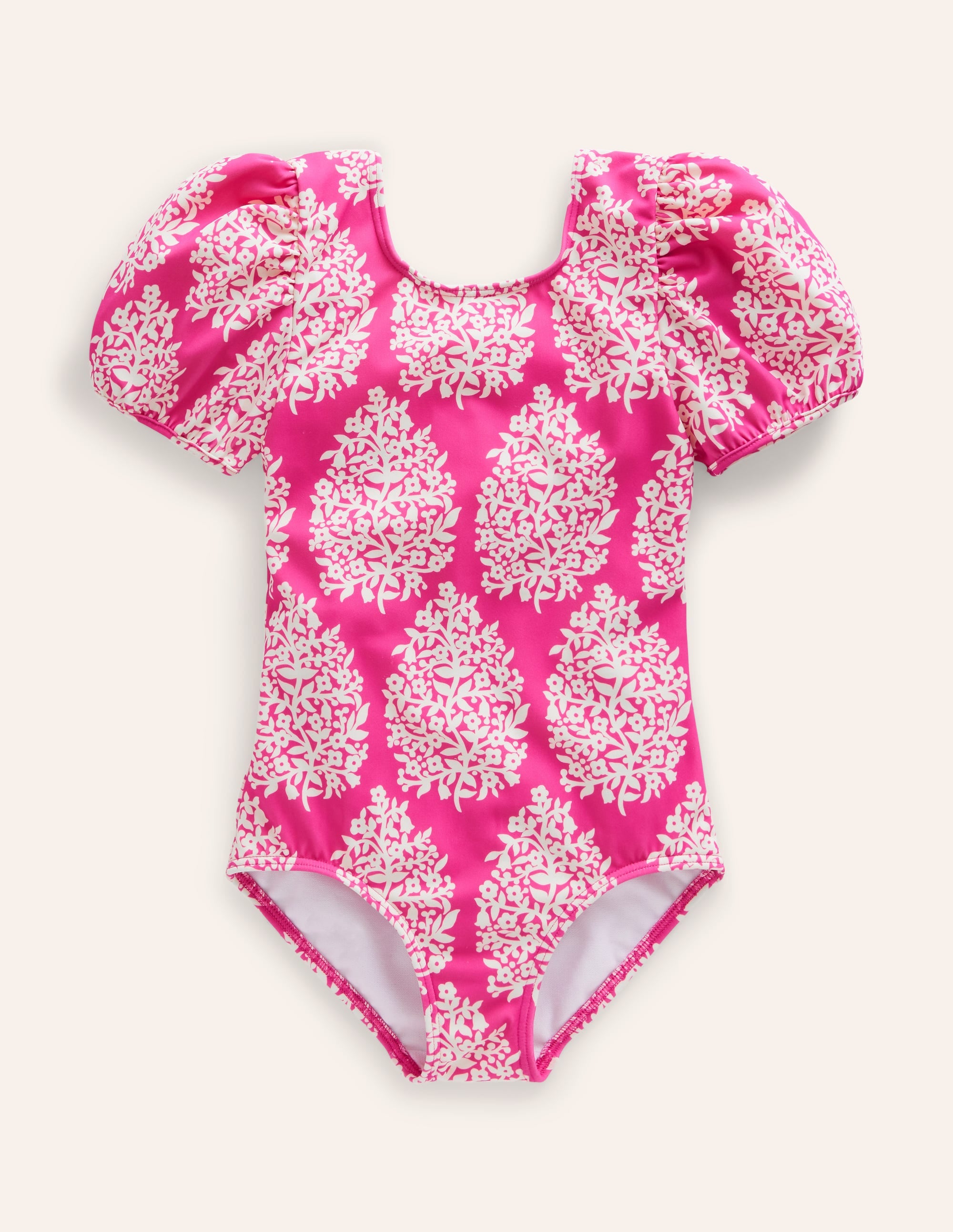 Printed Puff-sleeved Swimsuit-Pink Small Flower Stamp - Image 3