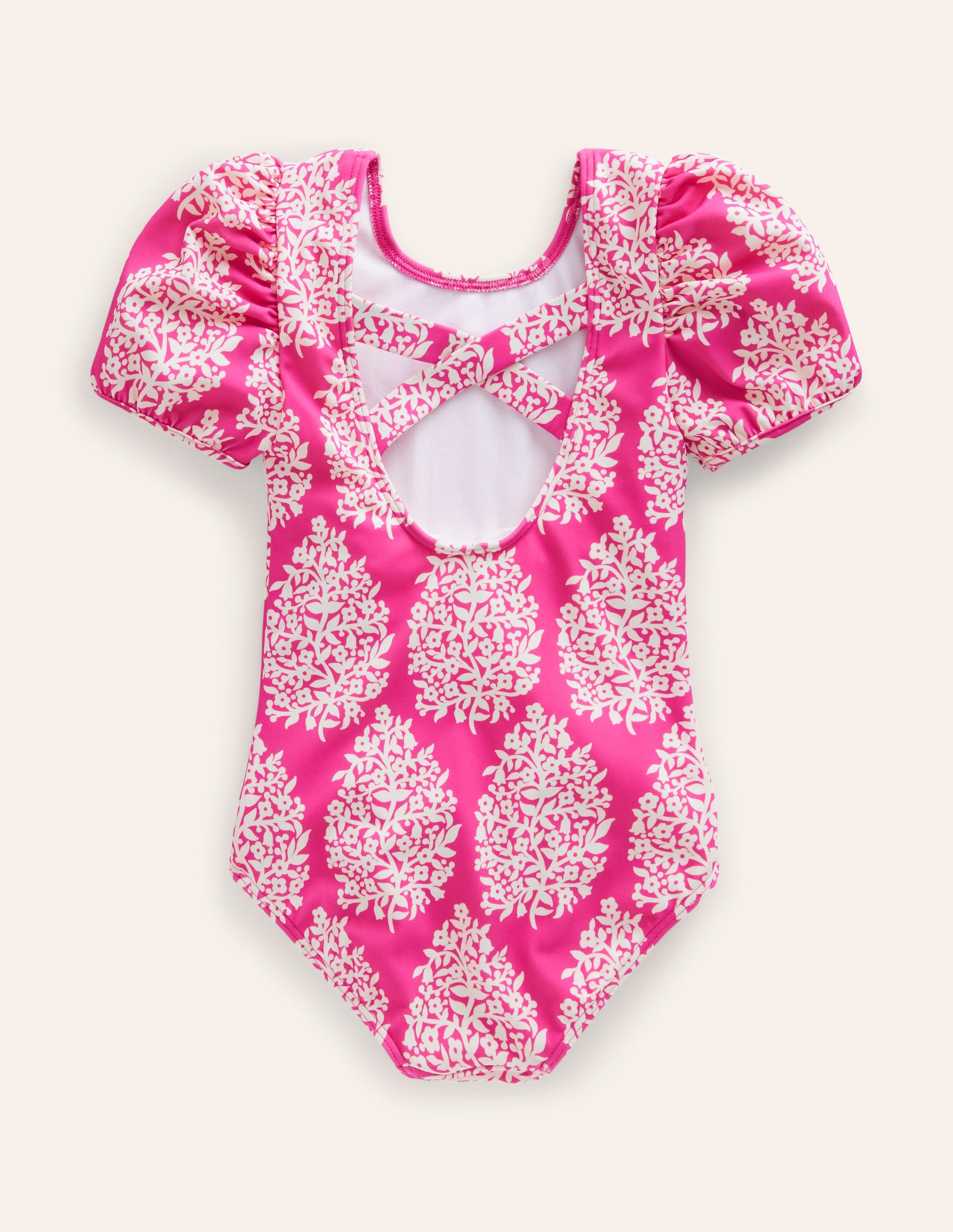 Printed Puff-sleeved Swimsuit-Pink Small Flower Stamp-4