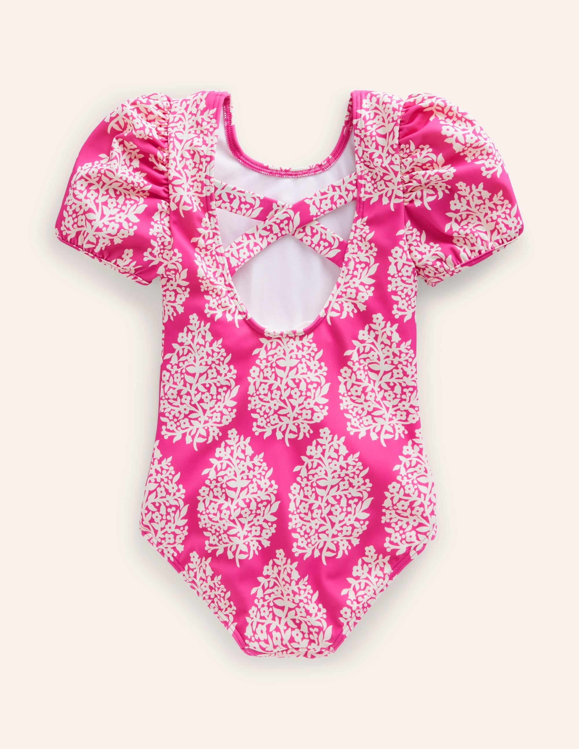 Printed Puff-sleeved Swimsuit-Pink Small Flower Stamp - Image 4
