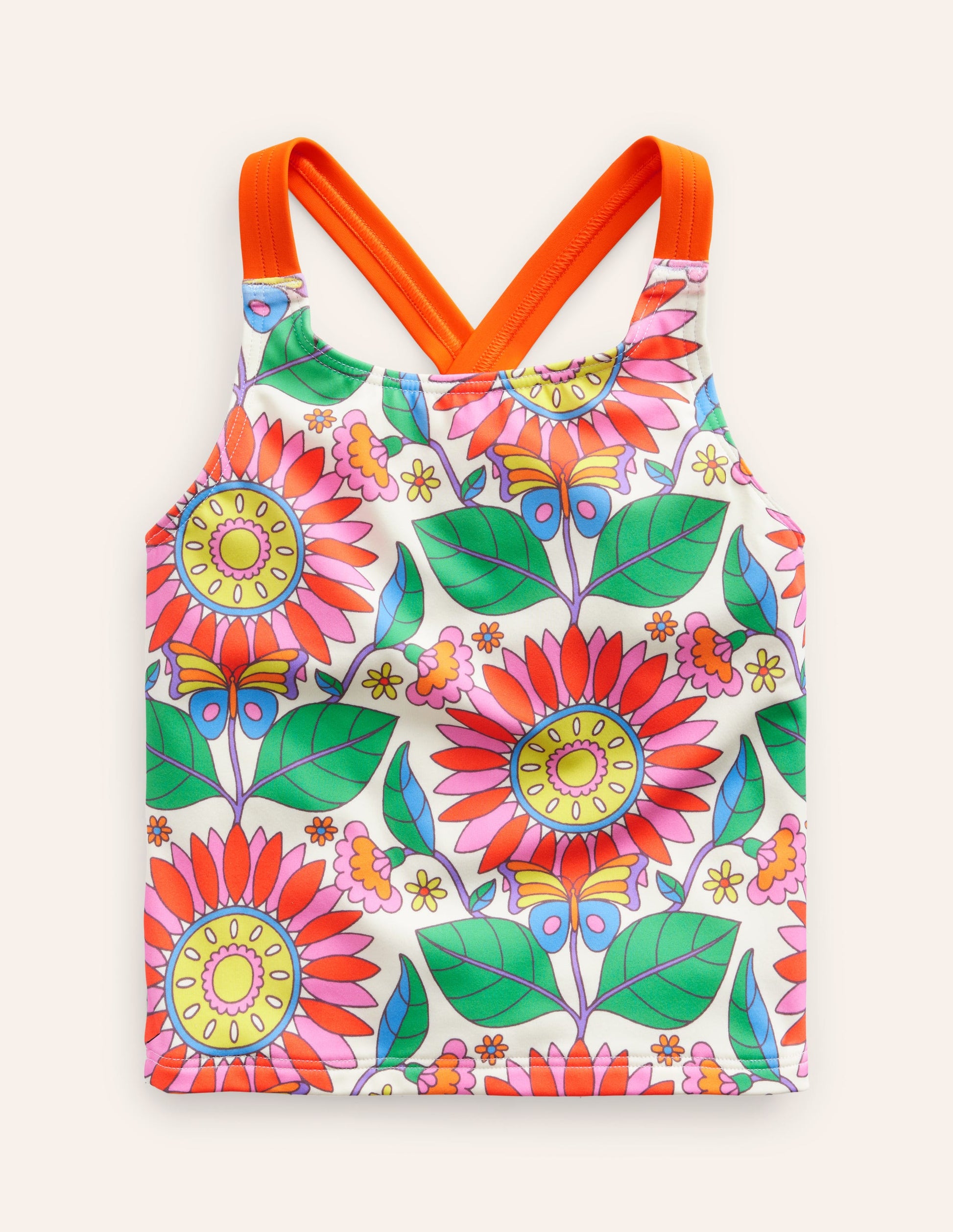Cross Back Tankini Top-Multi Daisy Vine-1