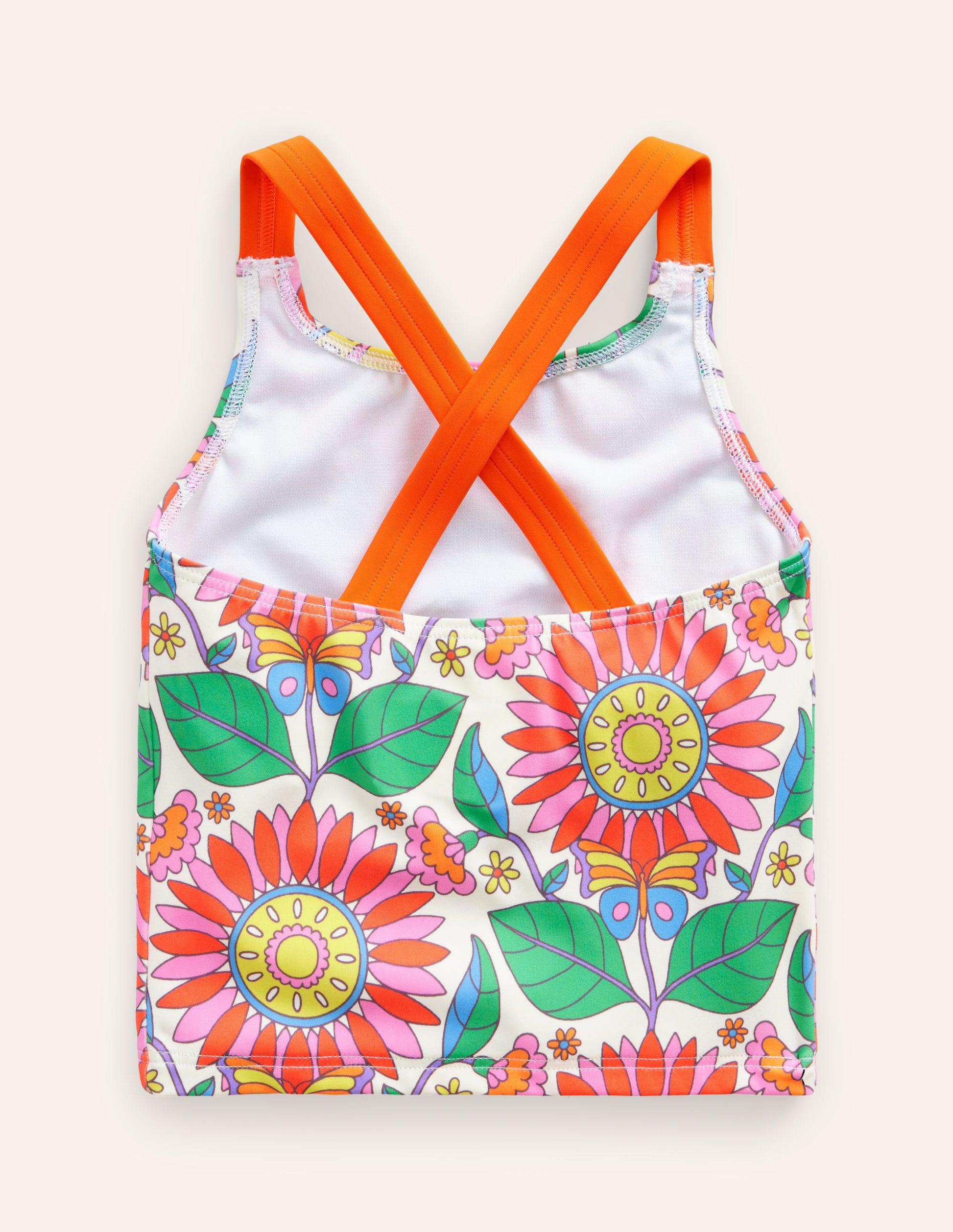 Cross Back Tankini Top-Multi Daisy Vine-2