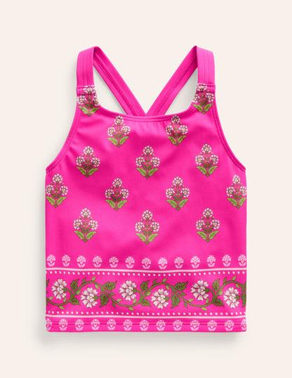 Cross Back Tankini Top-Pink Small Woodblock-1