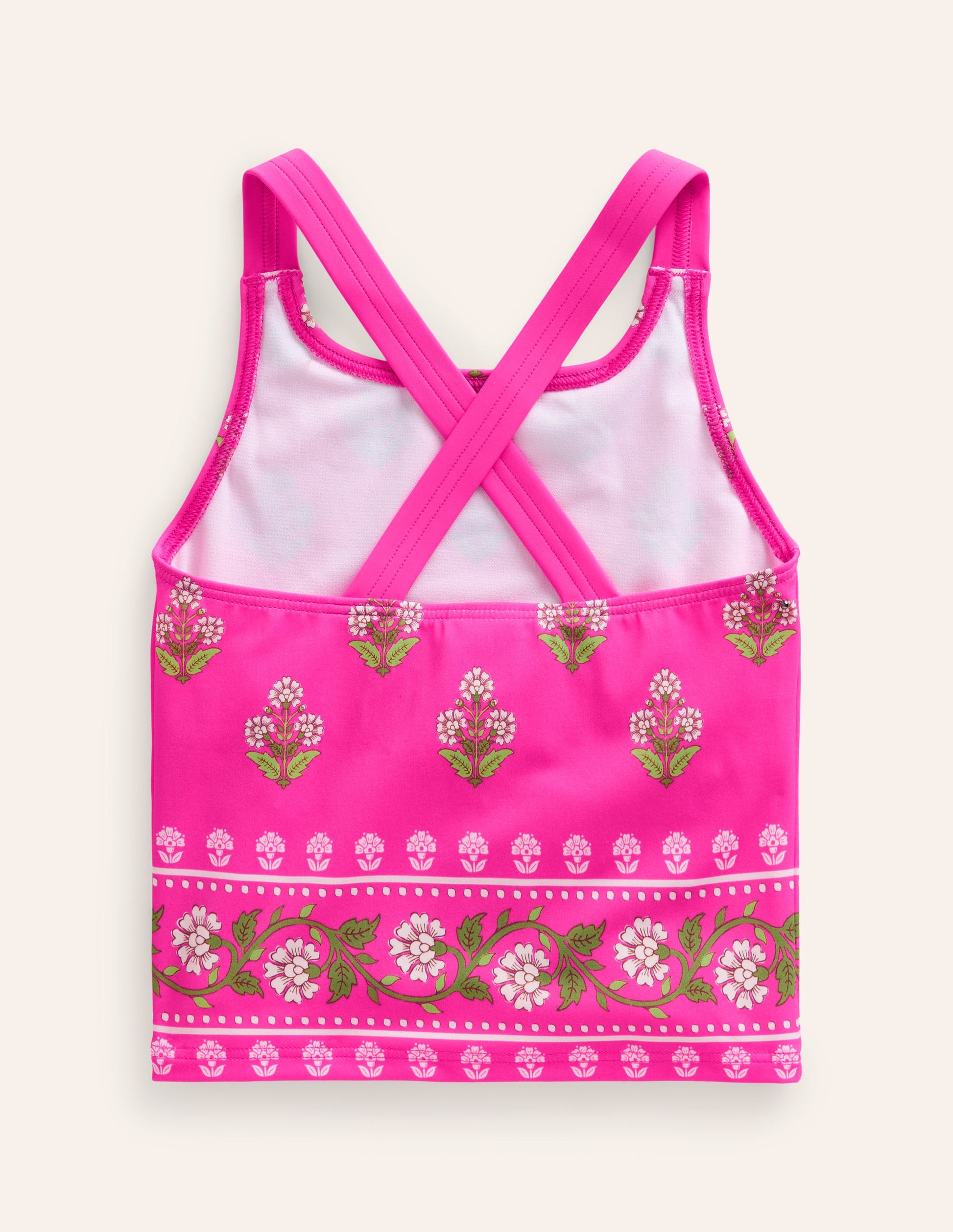 Cross Back Tankini Top-Pink Small Woodblock-2