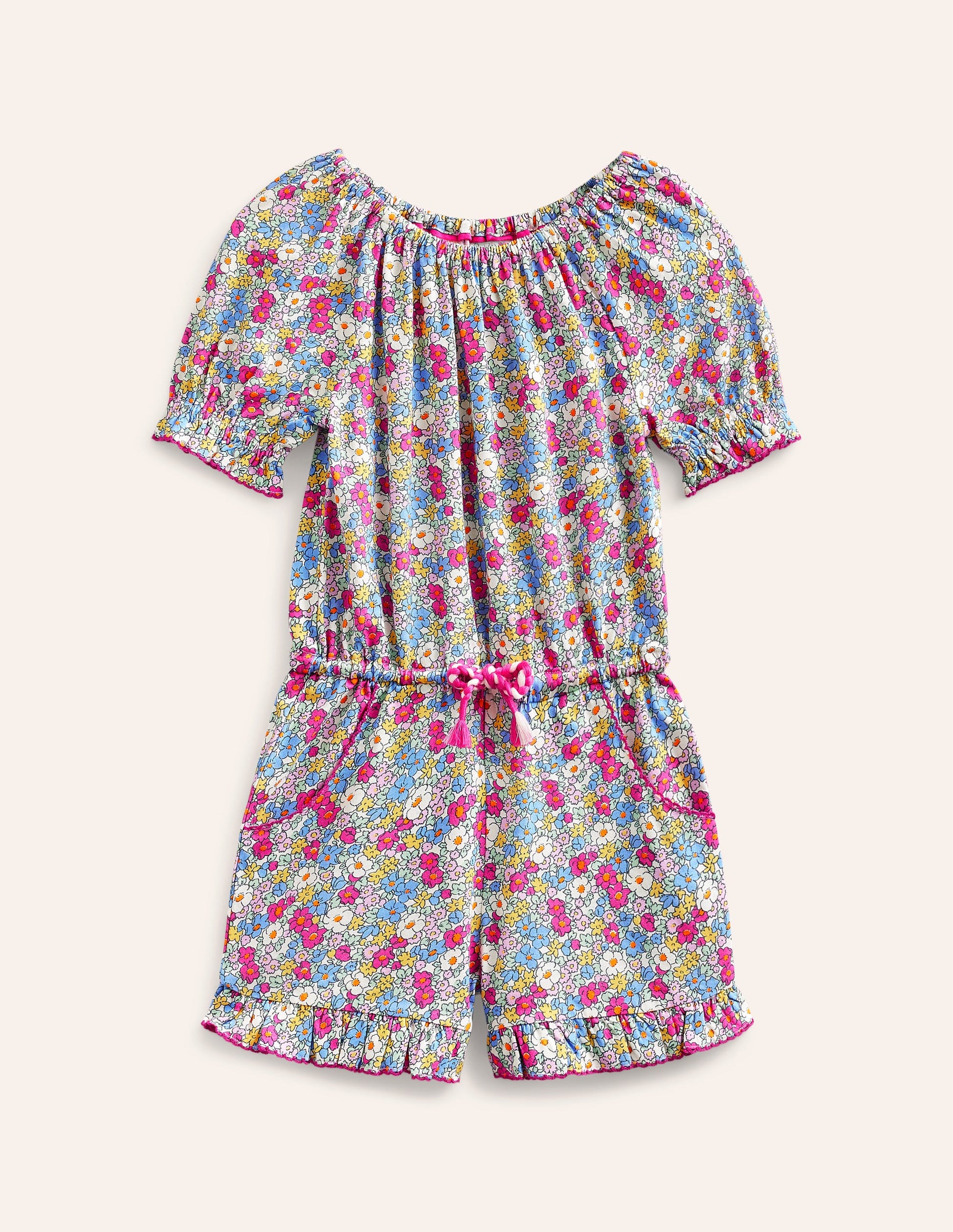 Printed Jersey Playsuit-Festival Pink Nautical Floral-1