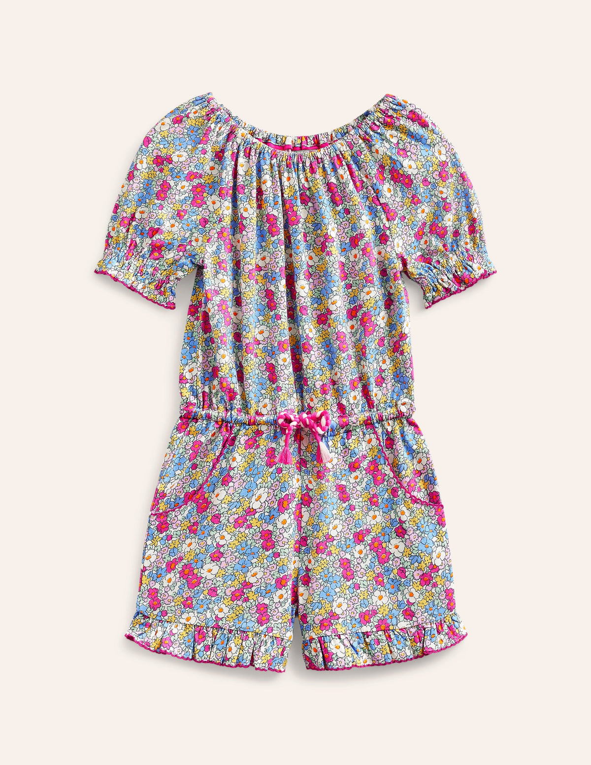 Printed Jersey Playsuit-Festival Pink Nautical Floral - Image 1