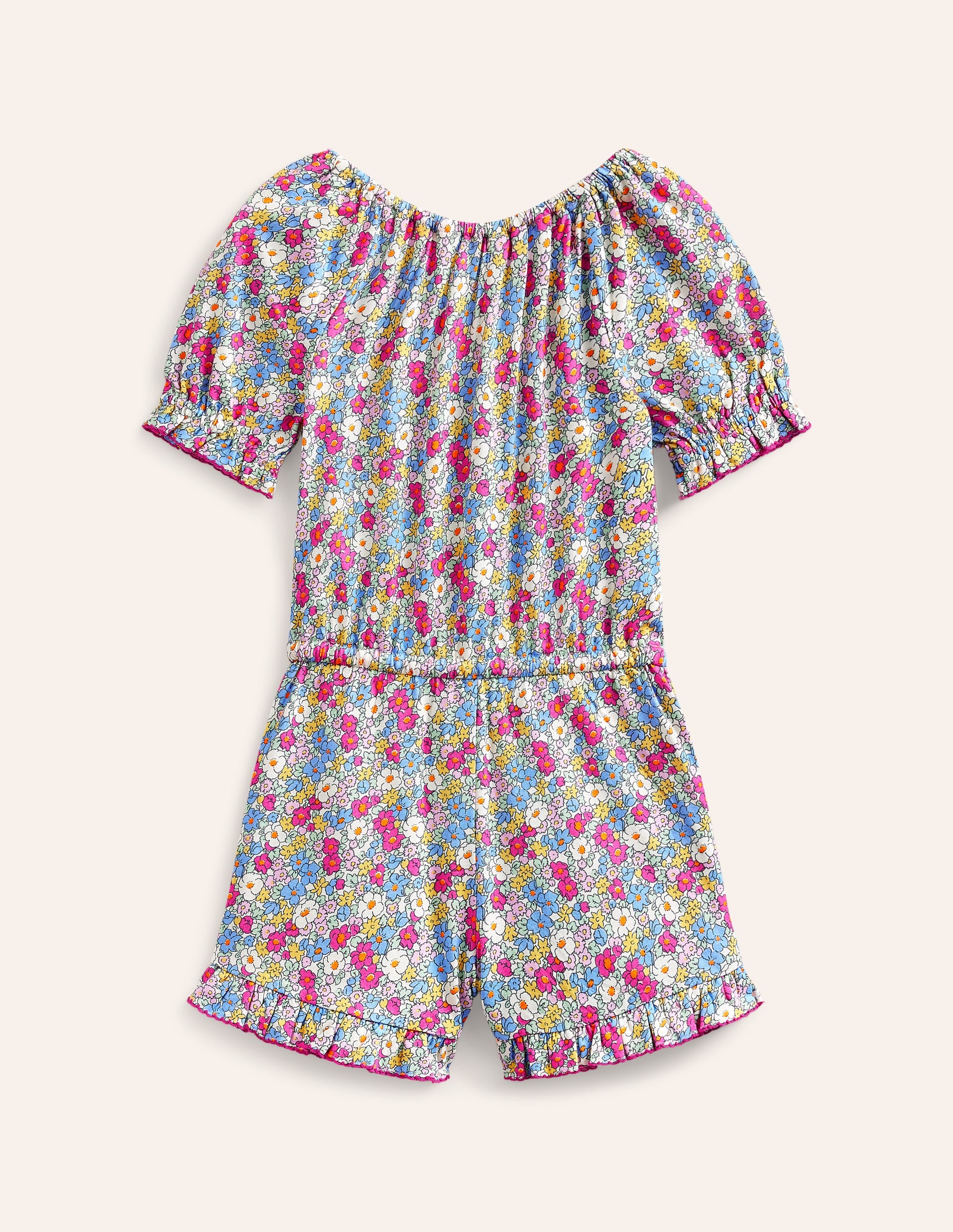 Printed Jersey Playsuit-Festival Pink Nautical Floral - Image 2