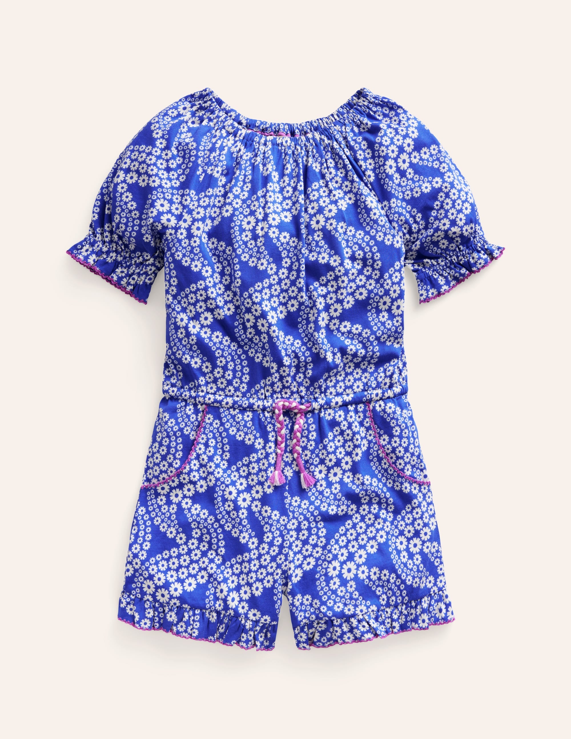 Printed Jersey Playsuit-Greek Blue Daisy Wave - Image 1