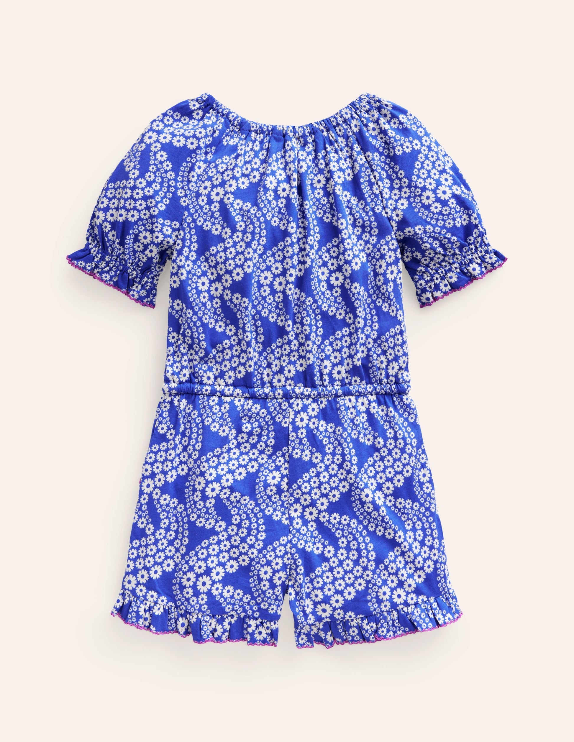 Printed Jersey Playsuit-Greek Blue Daisy Wave-2