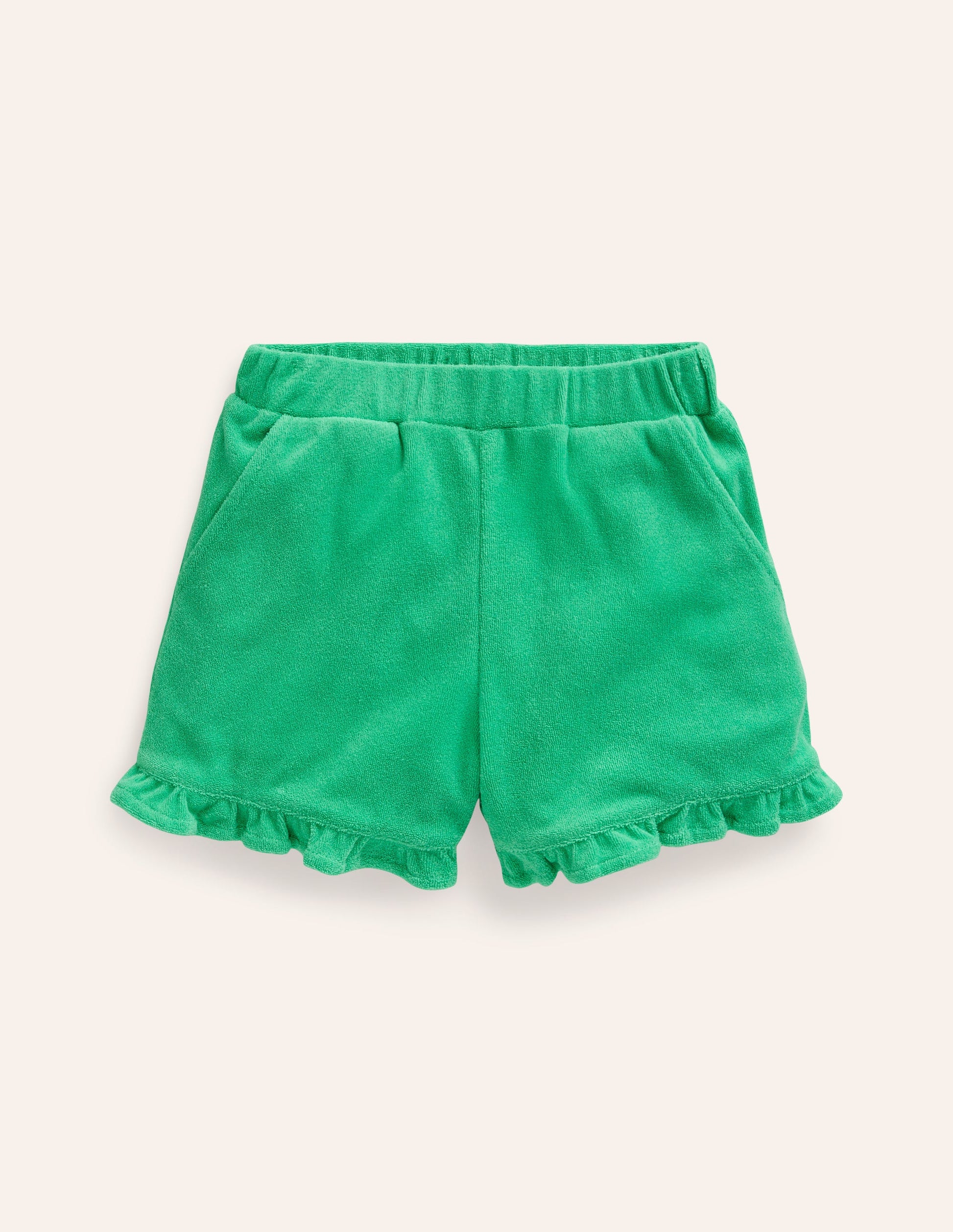 Frill Hem Towelling Shorts-Pea Green-1