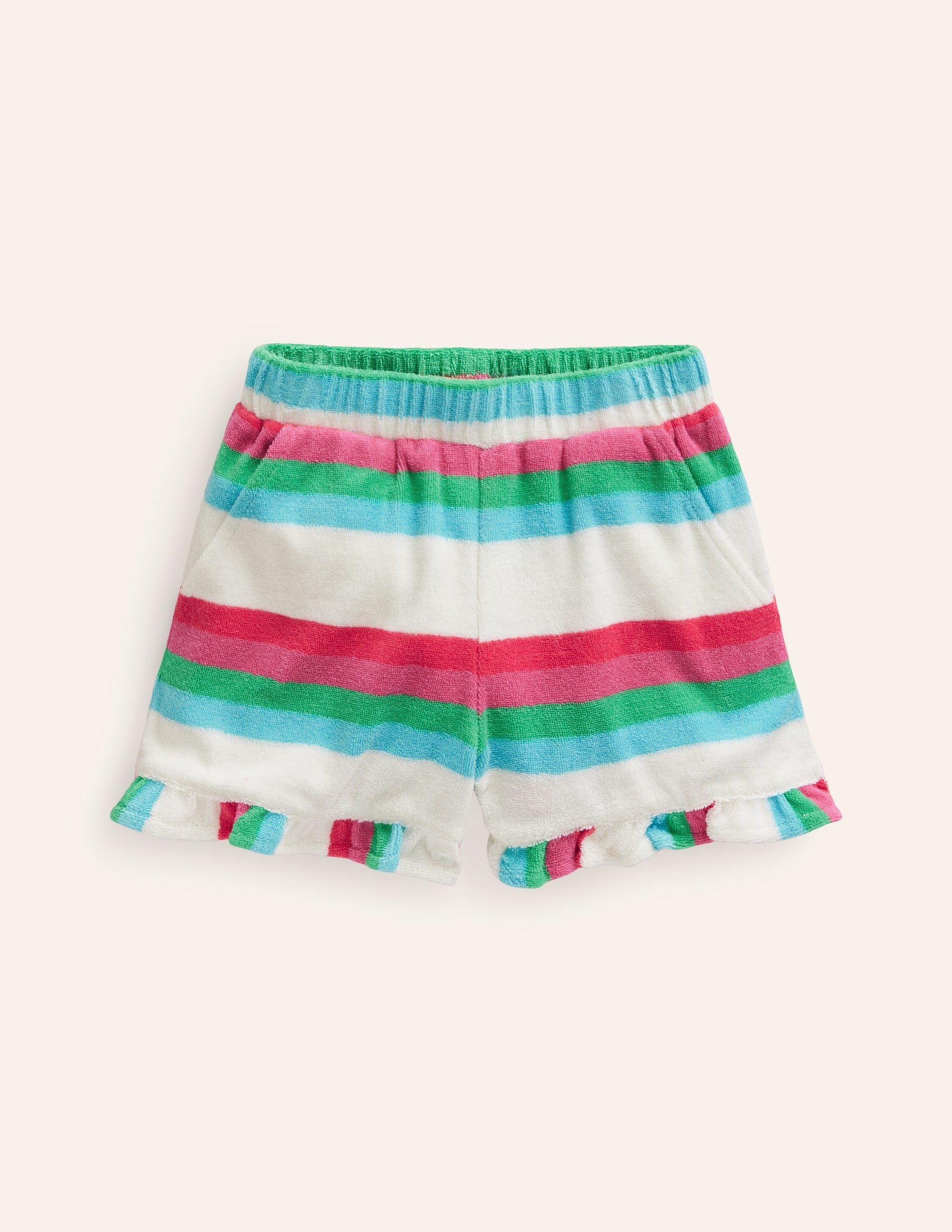 Frill Hem Towelling Shorts-Multistripe-1