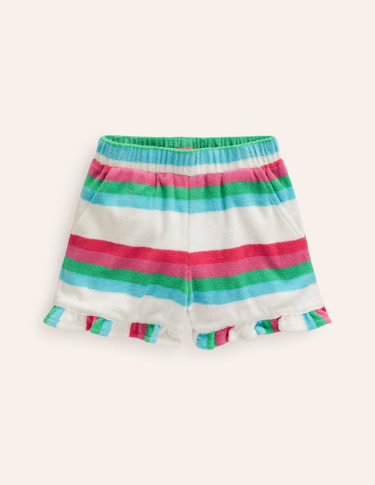 Frill Hem Towelling Shorts-Multistripe - Image 1