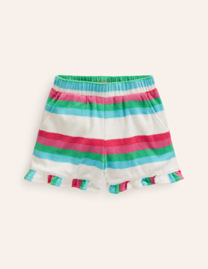 Frill Hem Towelling Shorts-Multistripe-1