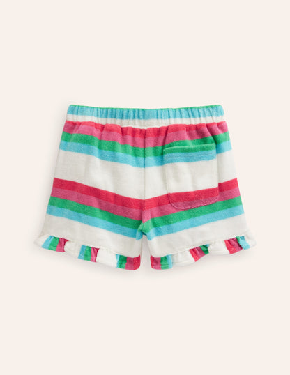 Frill Hem Towelling Shorts-Multistripe-2