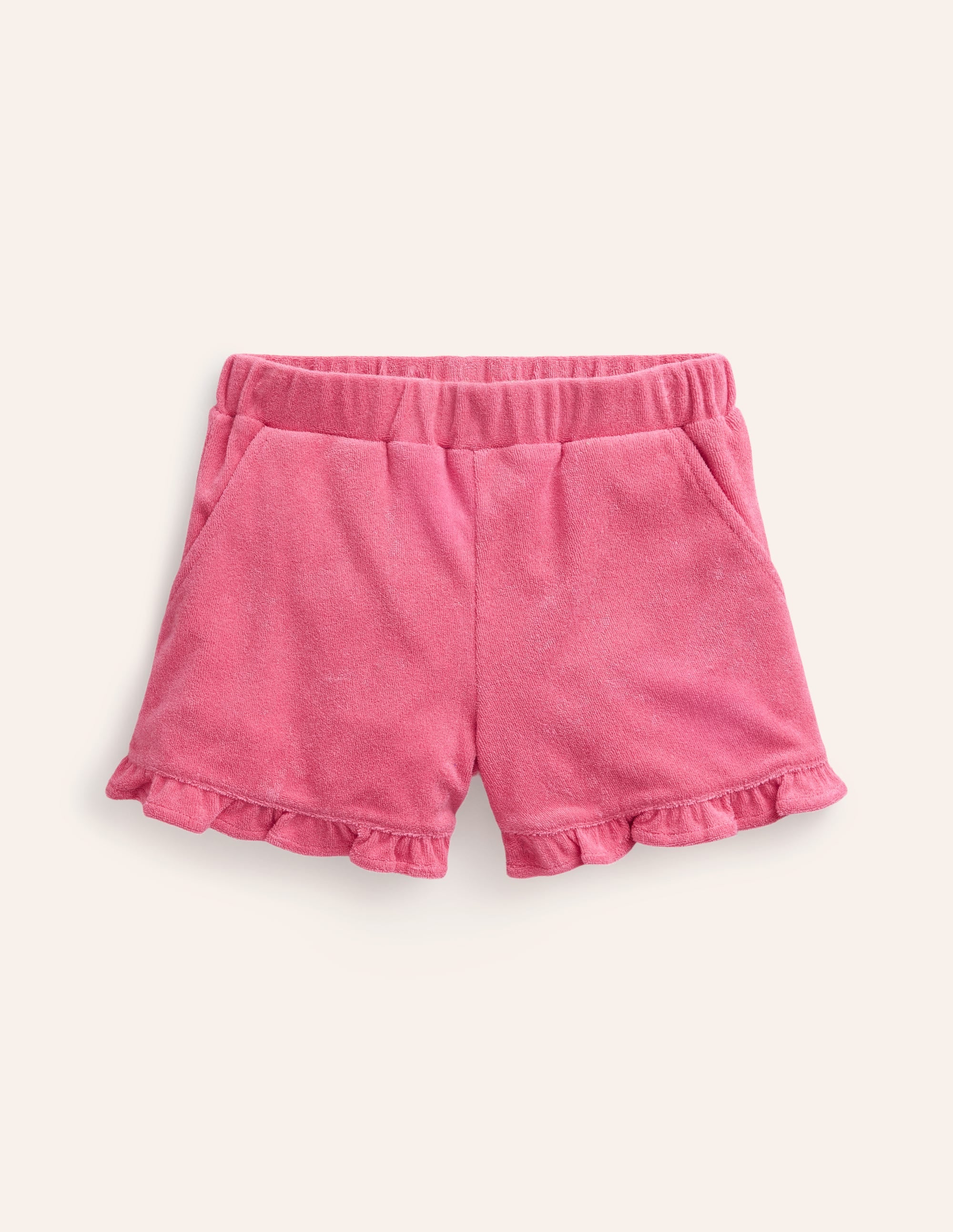 Frill Hem Towelling Shorts-Rose Pink - Image 1