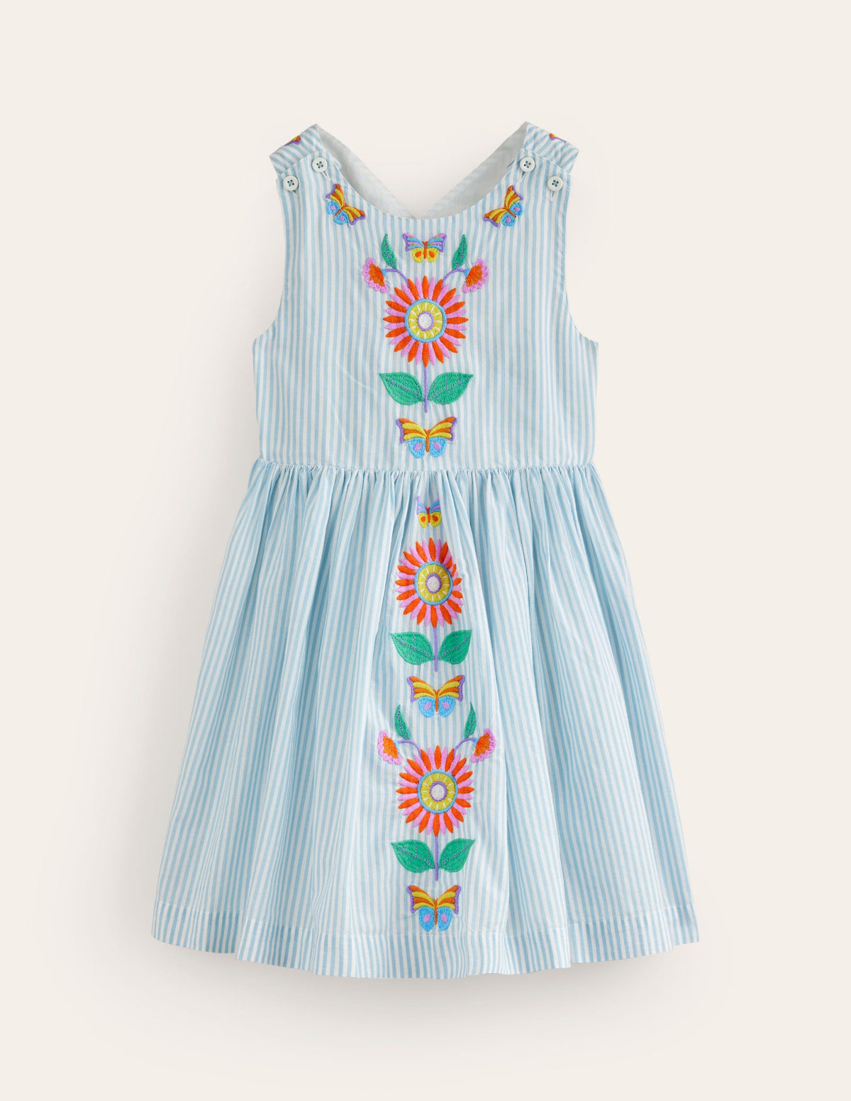 Cross-Back Dress-Blue / Ivory Stripe Floral-1