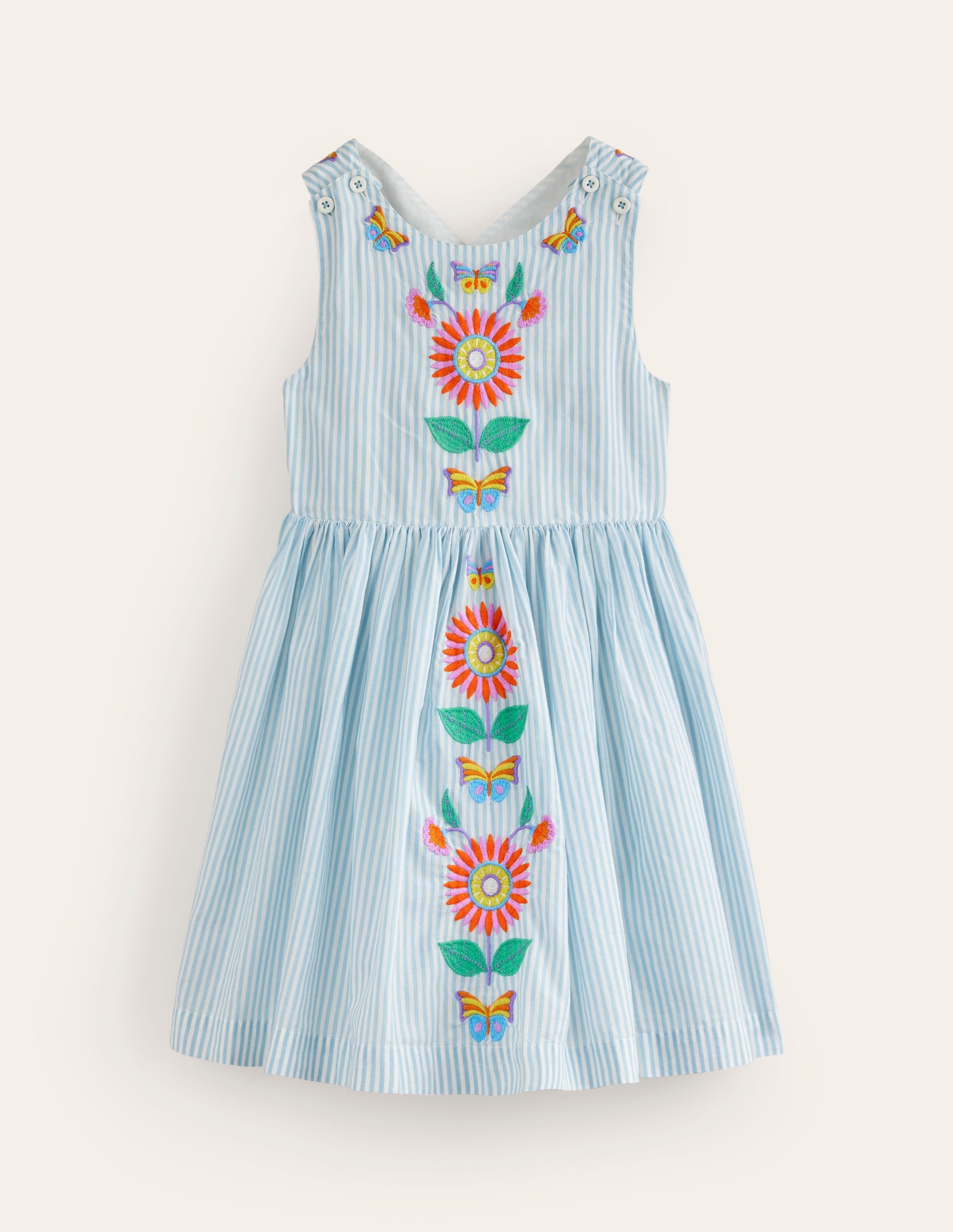 Cross-Back Dress-Blue / Ivory Stripe Floral - Image 1
