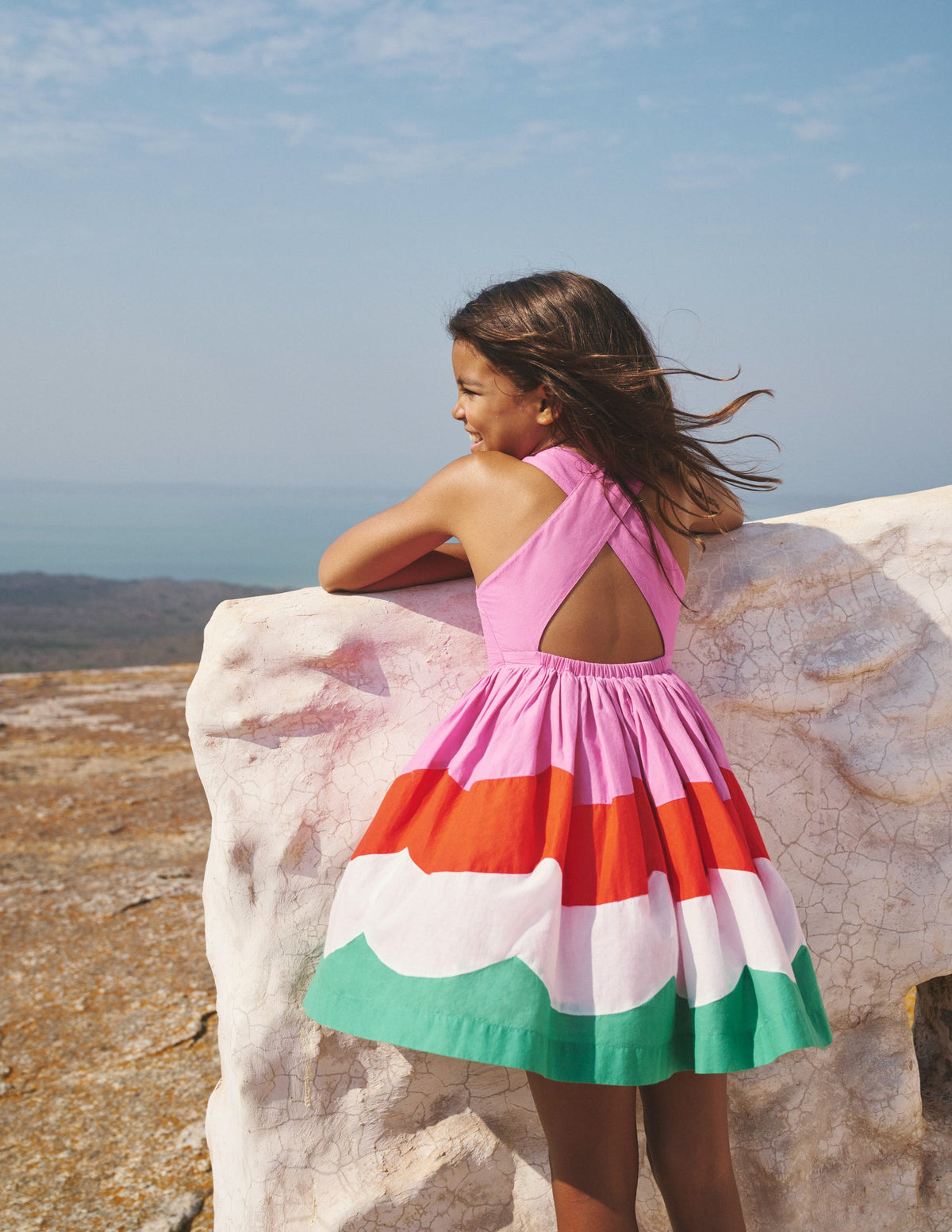 Cross-Back Dress-Scallop Colourblock - Image 4