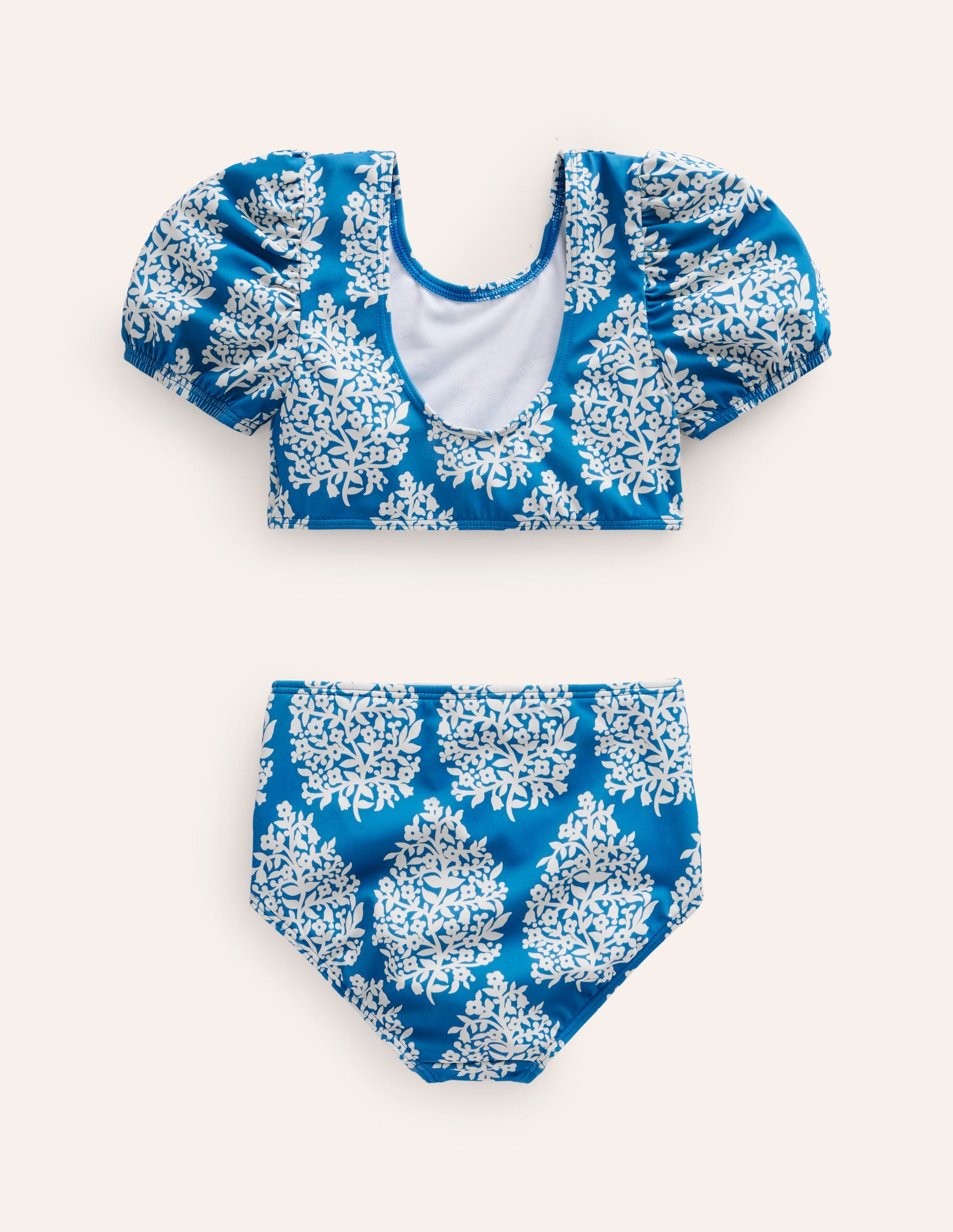 Puff Sleeve Bikini-Cabana Blue Small Flower Stamp-5