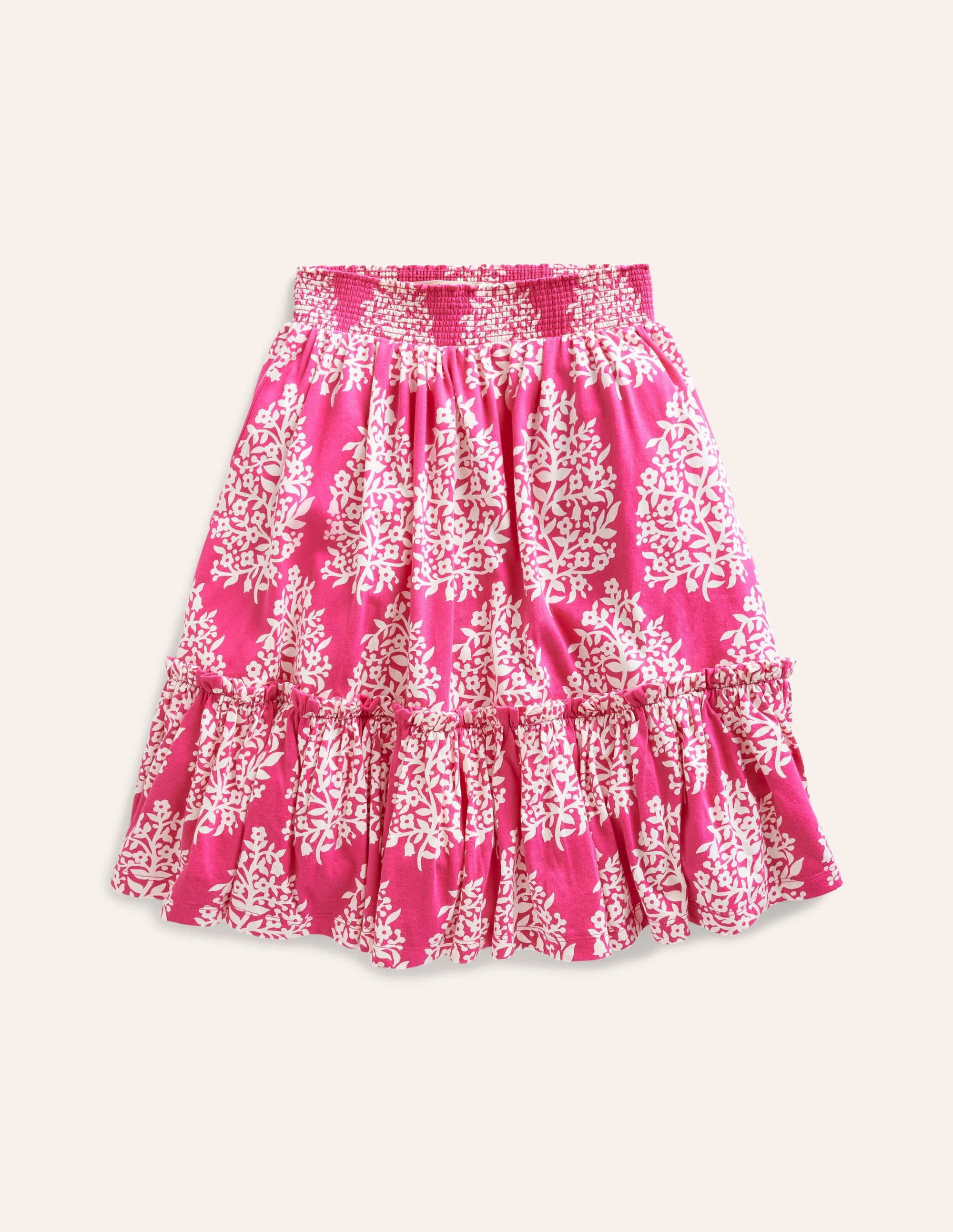 Printed Jersey Midi Skirt-Pink Woodblock - Image 1