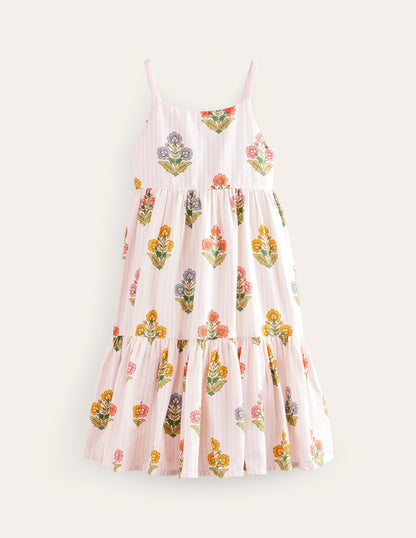 Tiered Twirly Sundress-Pink Woodblock Floral-4