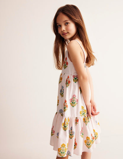 Tiered Twirly Sundress-Pink Woodblock Floral-1