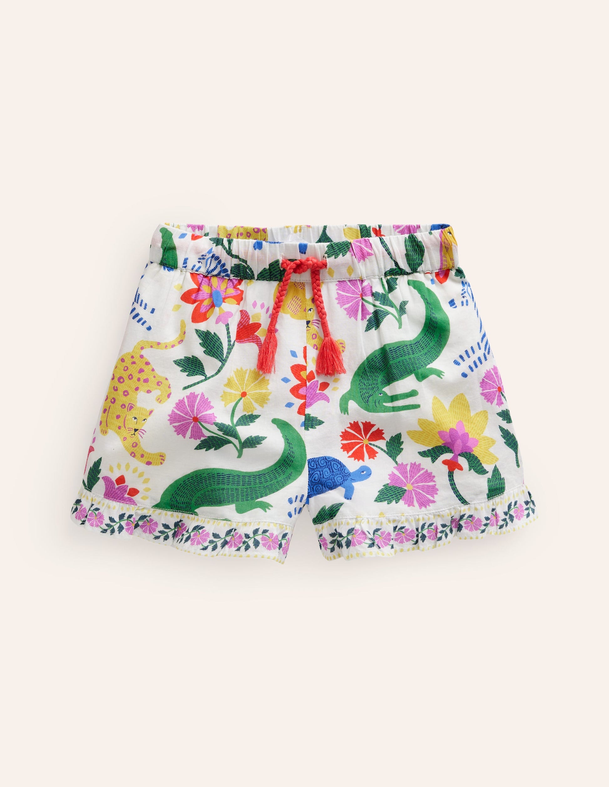 Frill Hem Woven Shorts-Multi Safari Floral-1