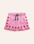 Frill Hem Woven Shorts-Pink/ Ivory Gingham