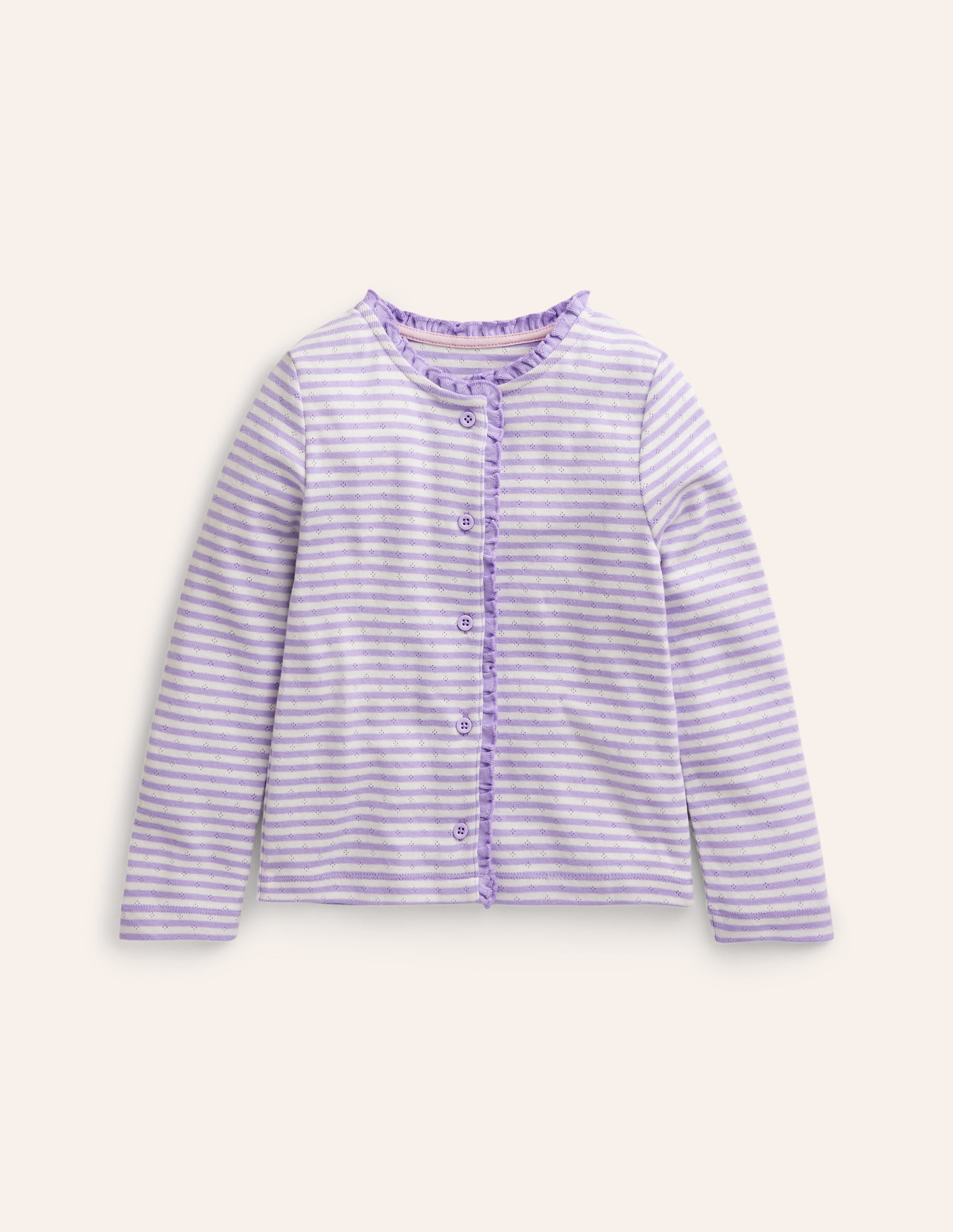Pointelle Cardigan-Ivory/ Misty Lavender Stripe - Image 1