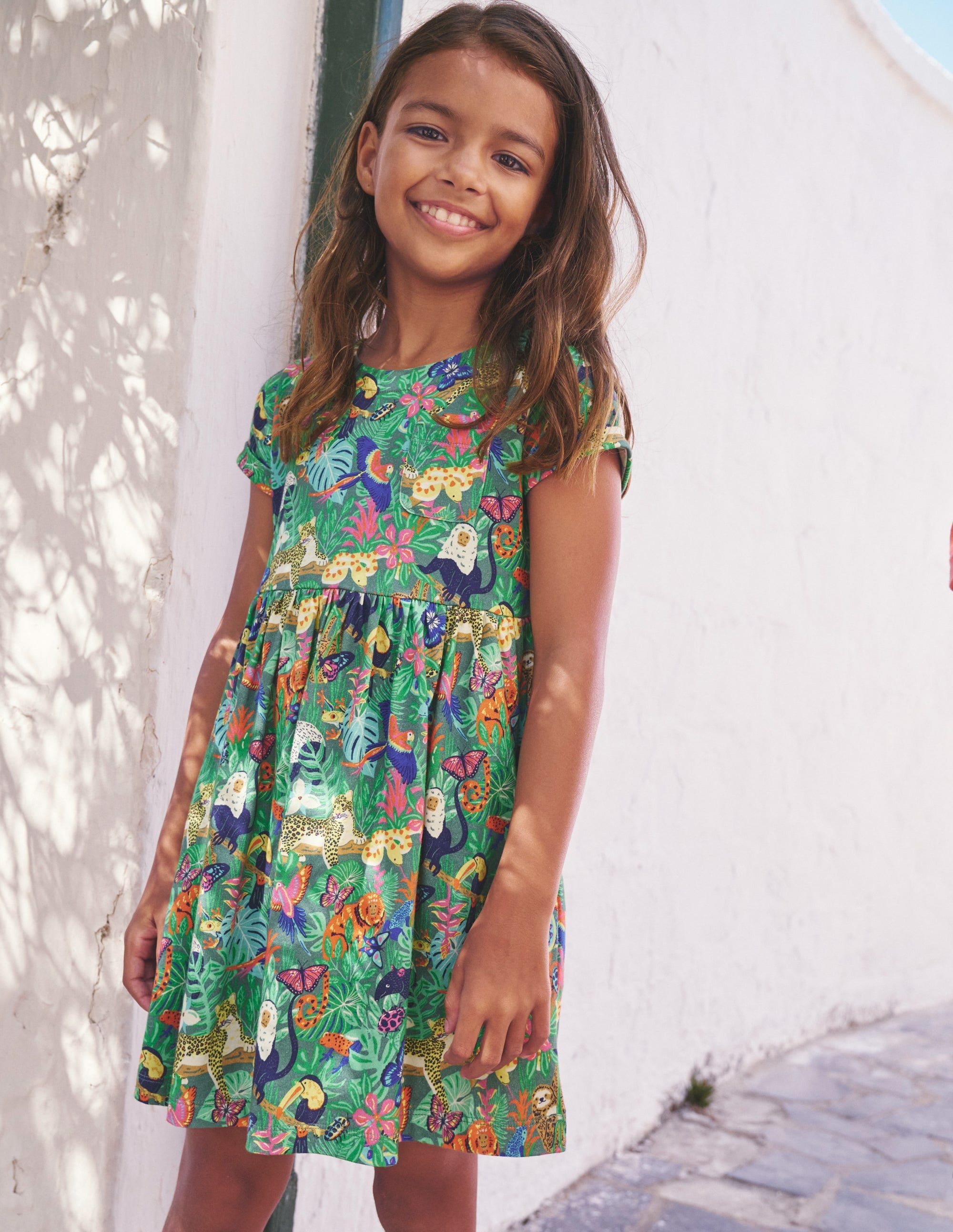 Short-sleeved Fun Jersey Dress-Spruce Green Rainforest - Image 4