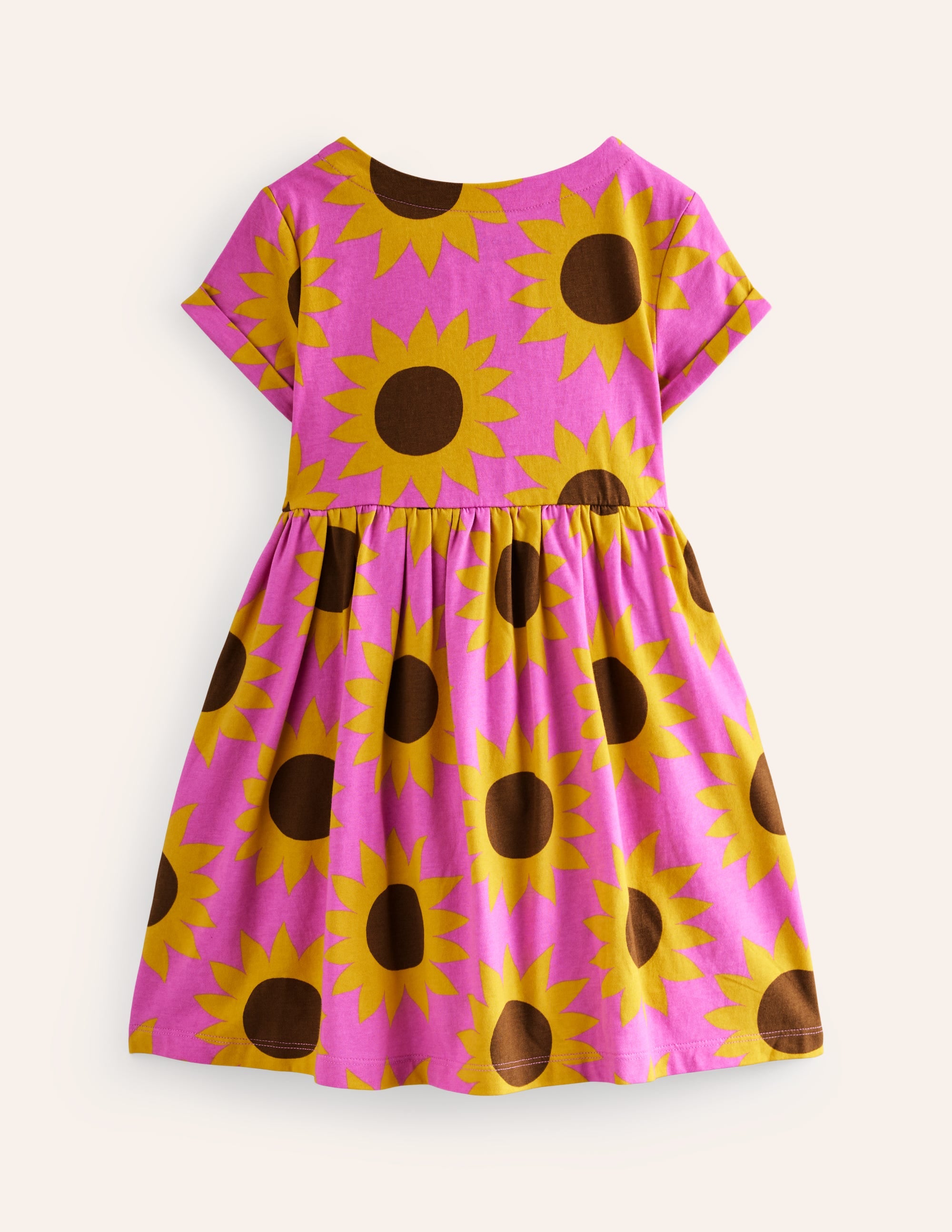 Short-sleeved Fun Jersey Dress-Pink Sunflower Geo - Image 2