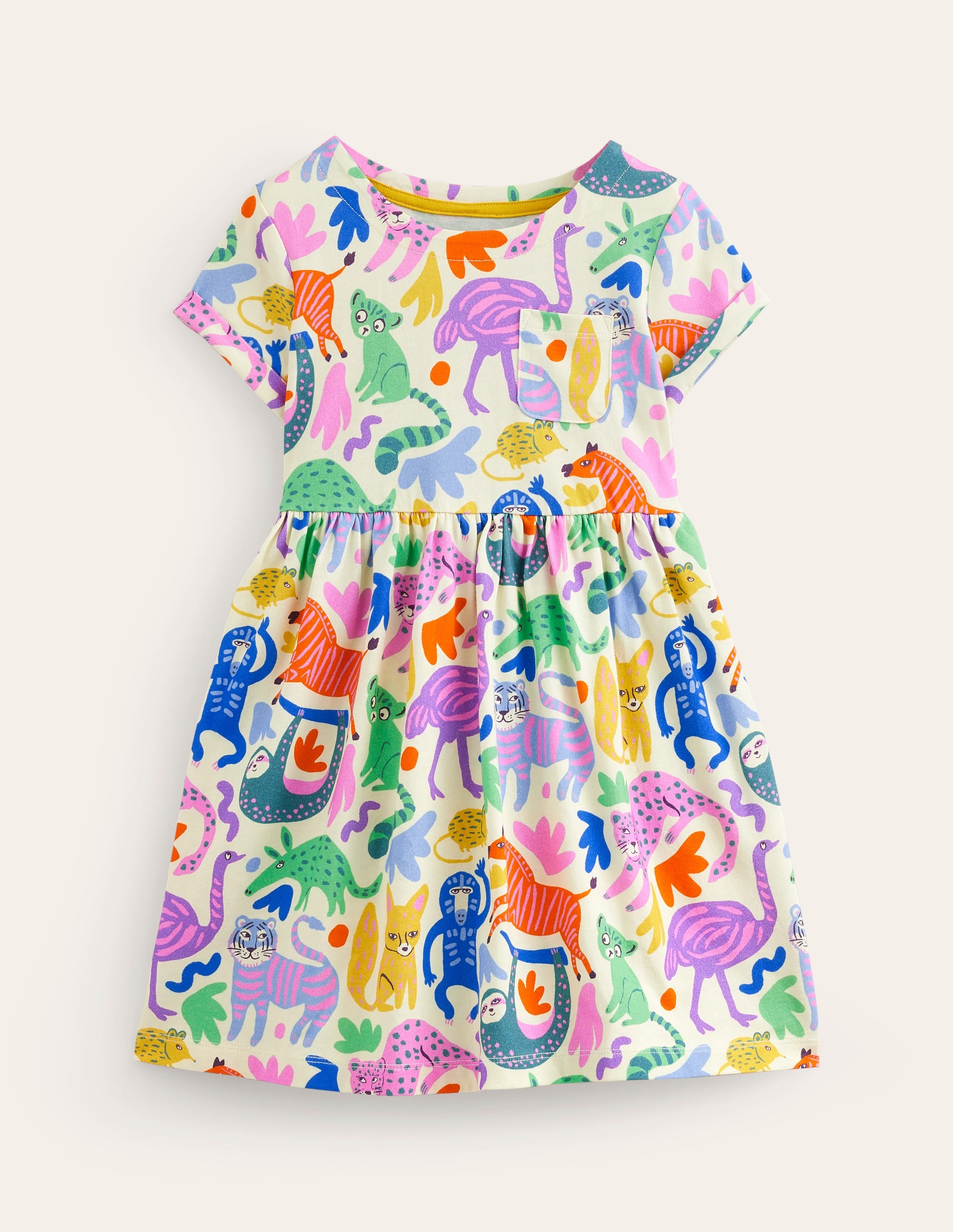 Short-sleeved Fun Jersey Dress-Multi Safari Friends - Image 1