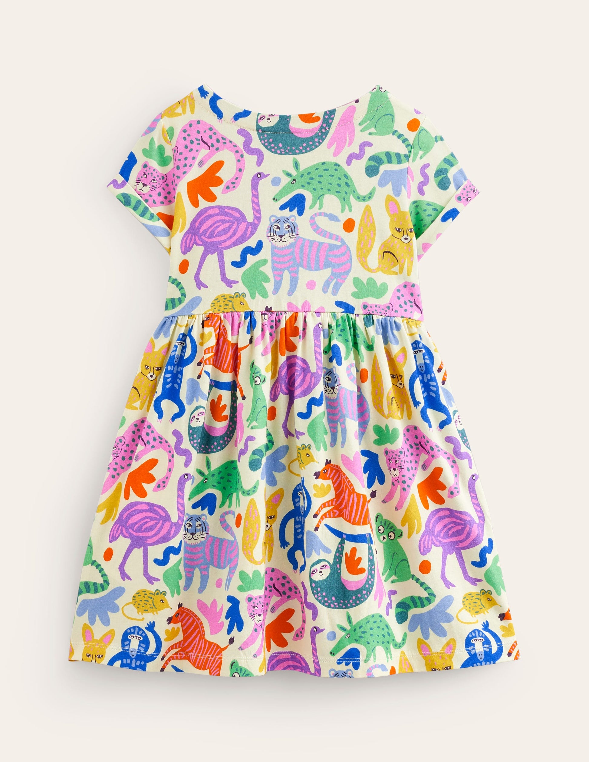 Short-sleeved Fun Jersey Dress-Multi Safari Friends-2