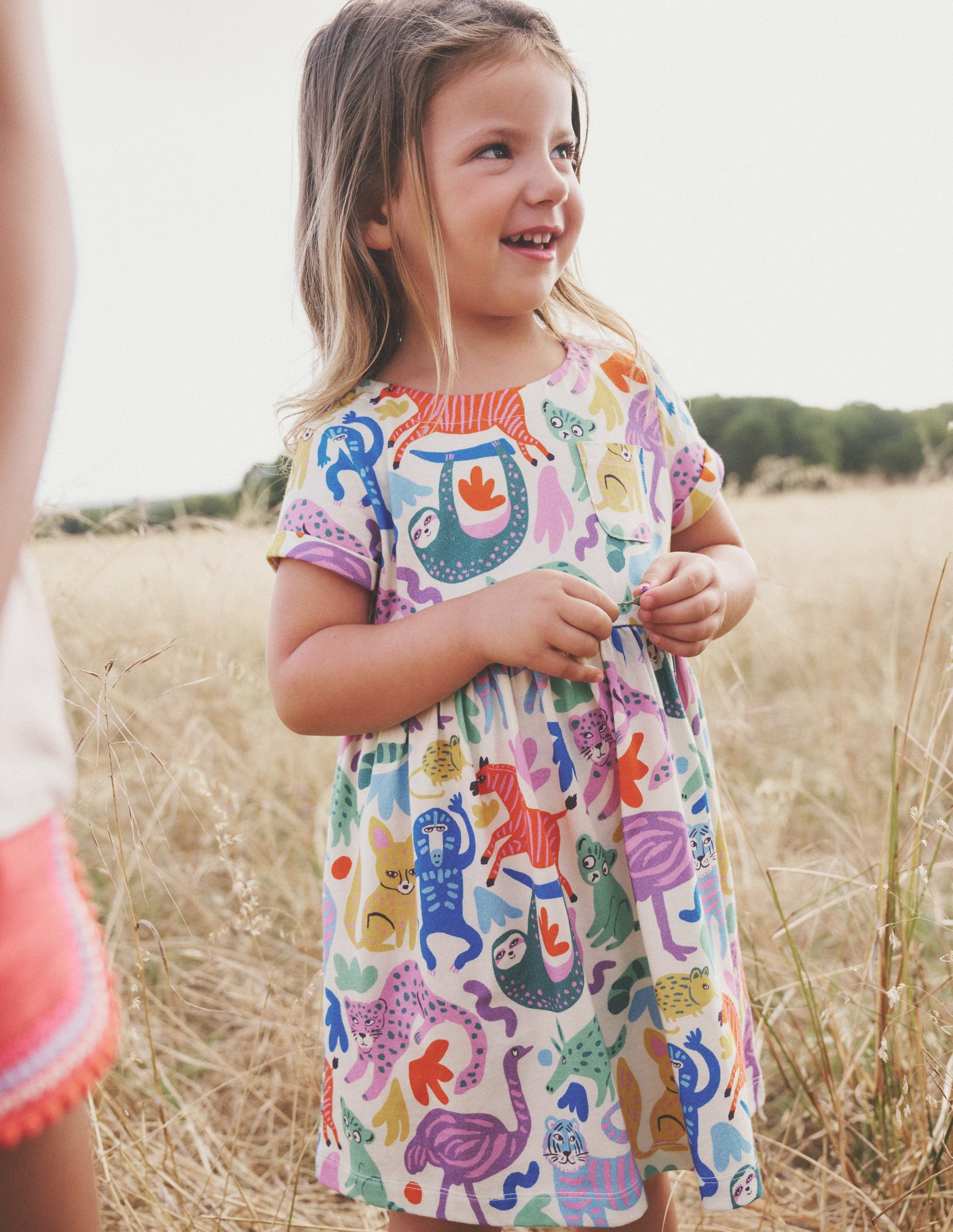 Short-sleeved Fun Jersey Dress-Multi Safari Friends-4