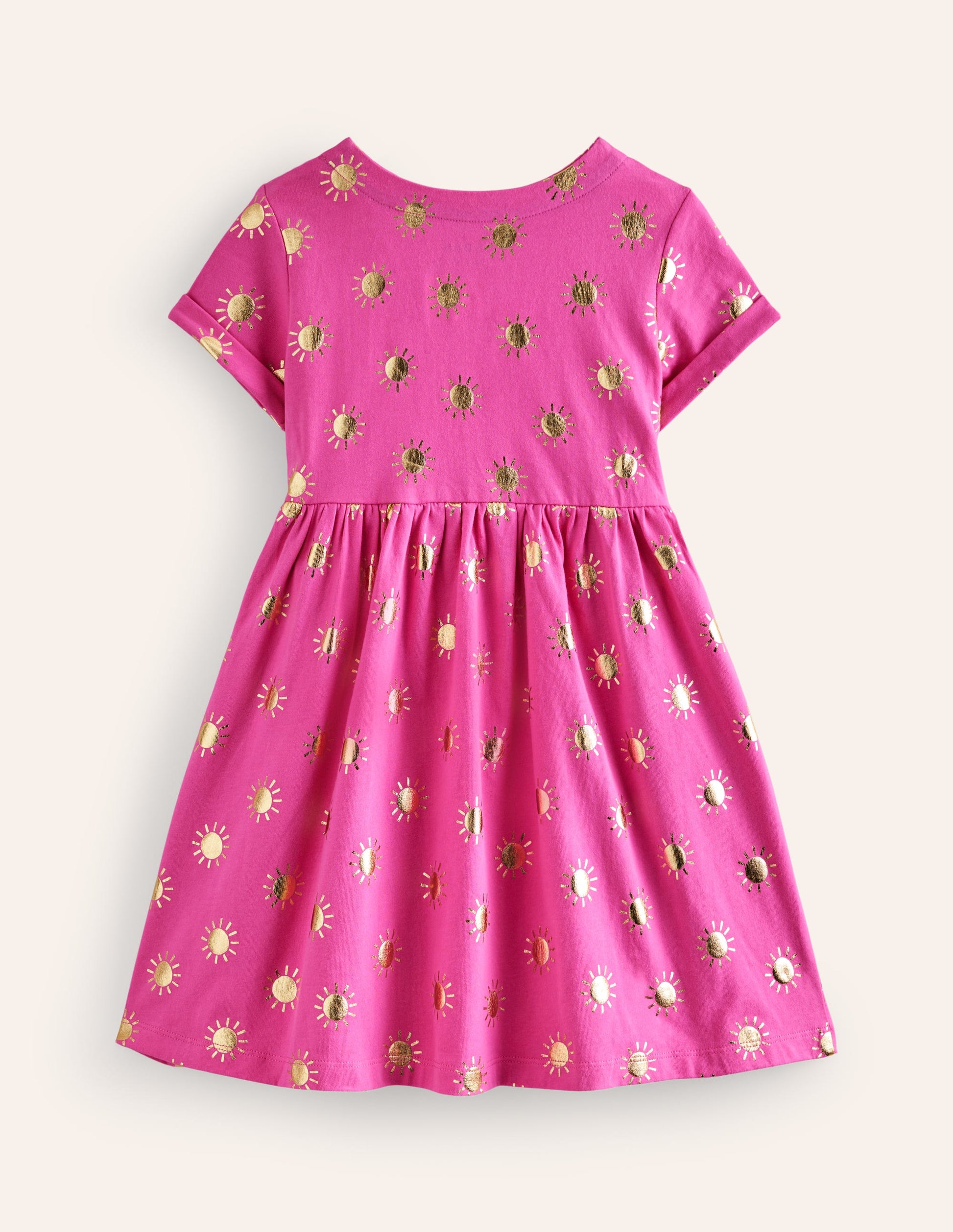 Short-sleeved Fun Jersey Dress-Tickled Pink/Gold Suns-2
