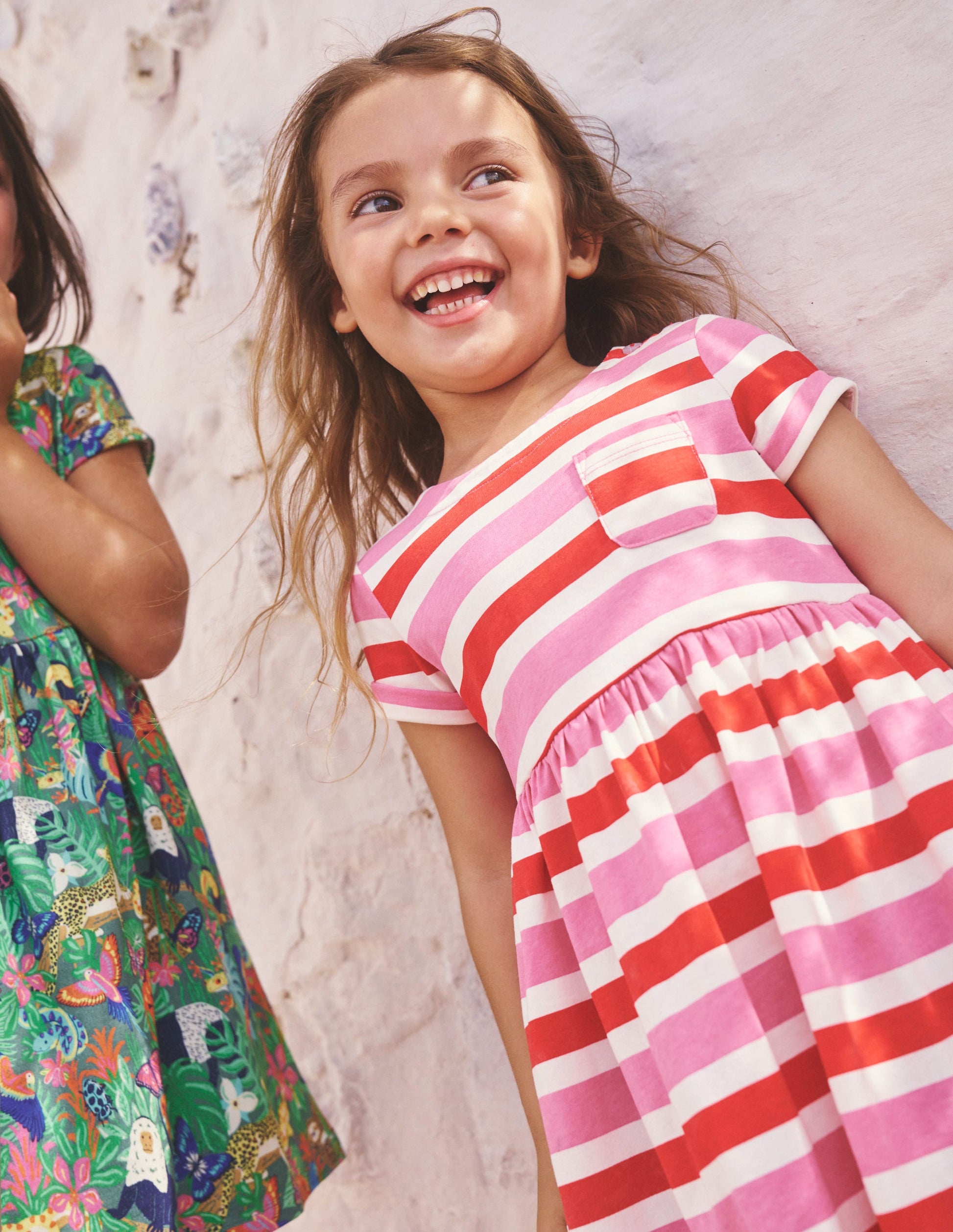 Short-sleeved Fun Jersey Dress-Poppy Red/ Pink Stripe-4