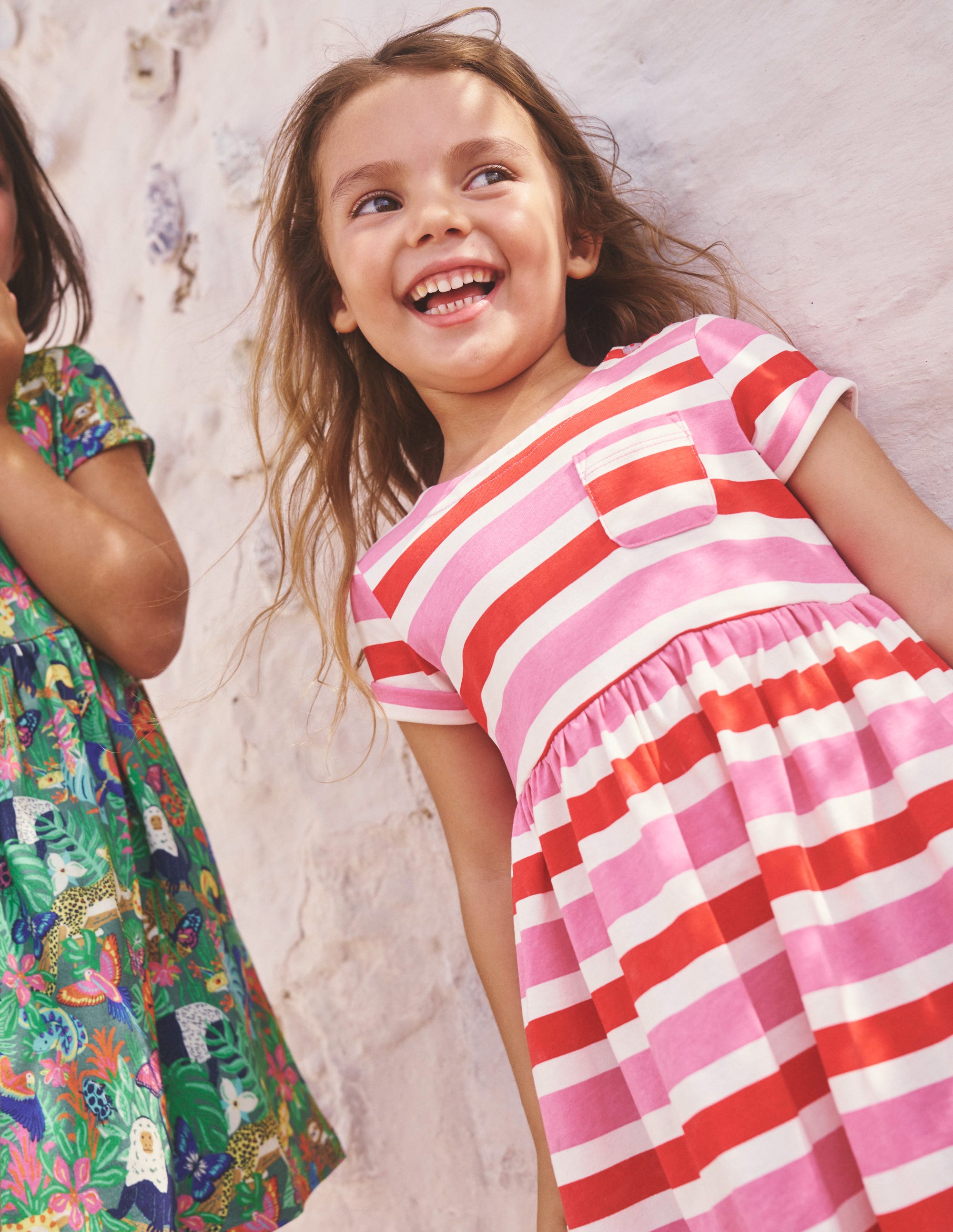 Short-sleeved Fun Jersey Dress-Poppy Red/ Pink Stripe - Image 4