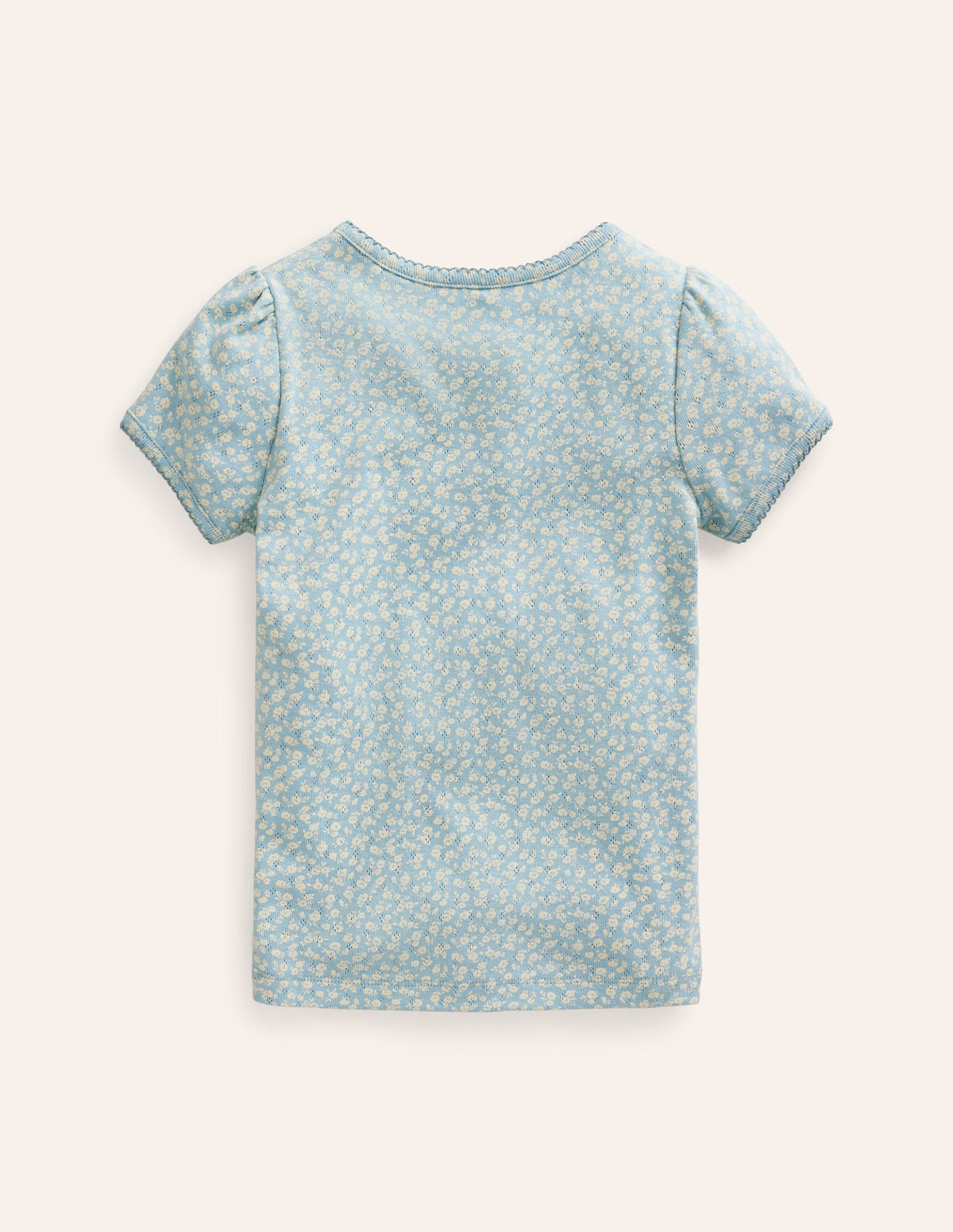 Short-sleeved Pointelle Top-Vintage Blue Floral-2
