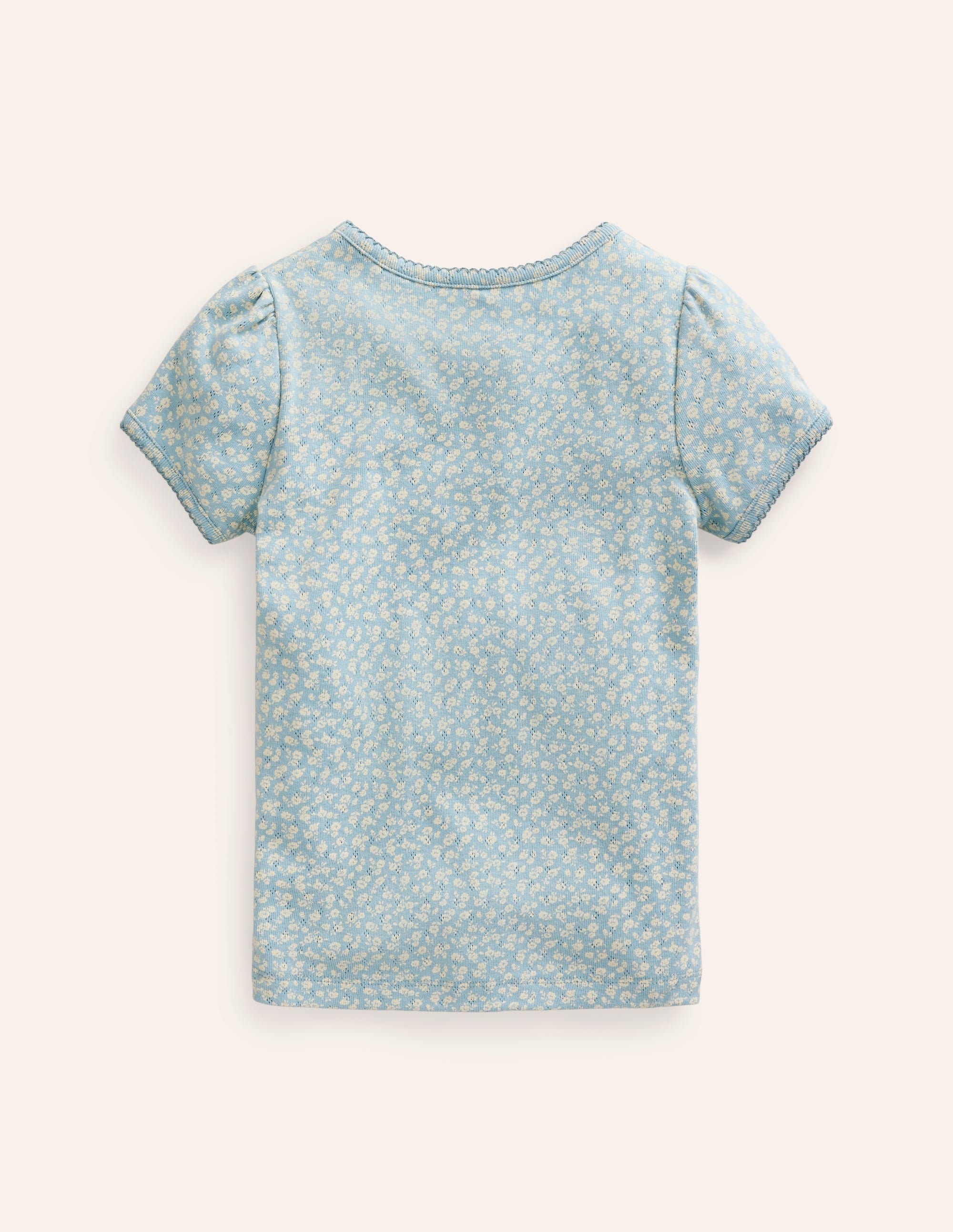 Short-sleeved Pointelle Top-Vintage Blue Floral - Image 2