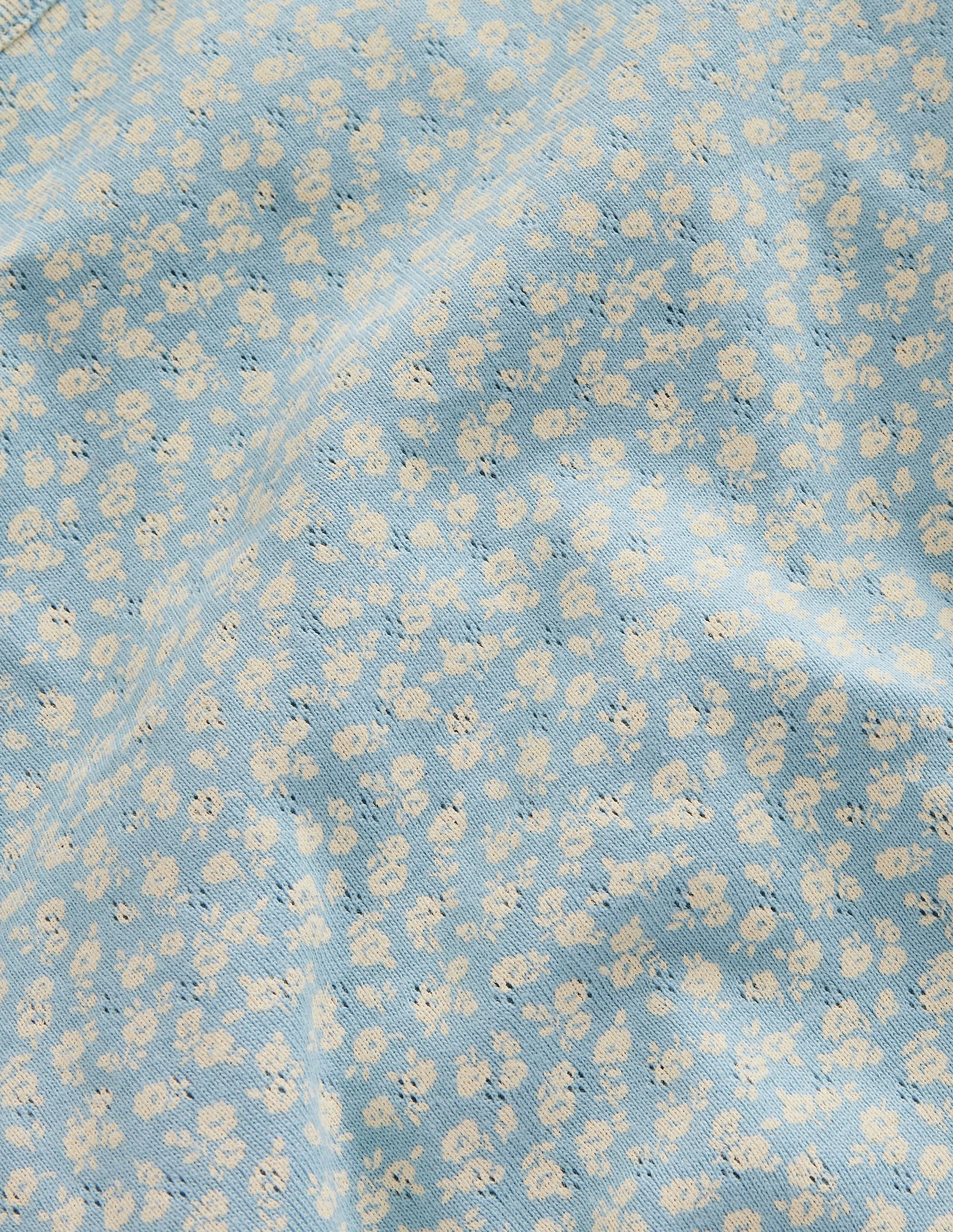 Short-sleeved Pointelle Top-Vintage Blue Floral - Image 3