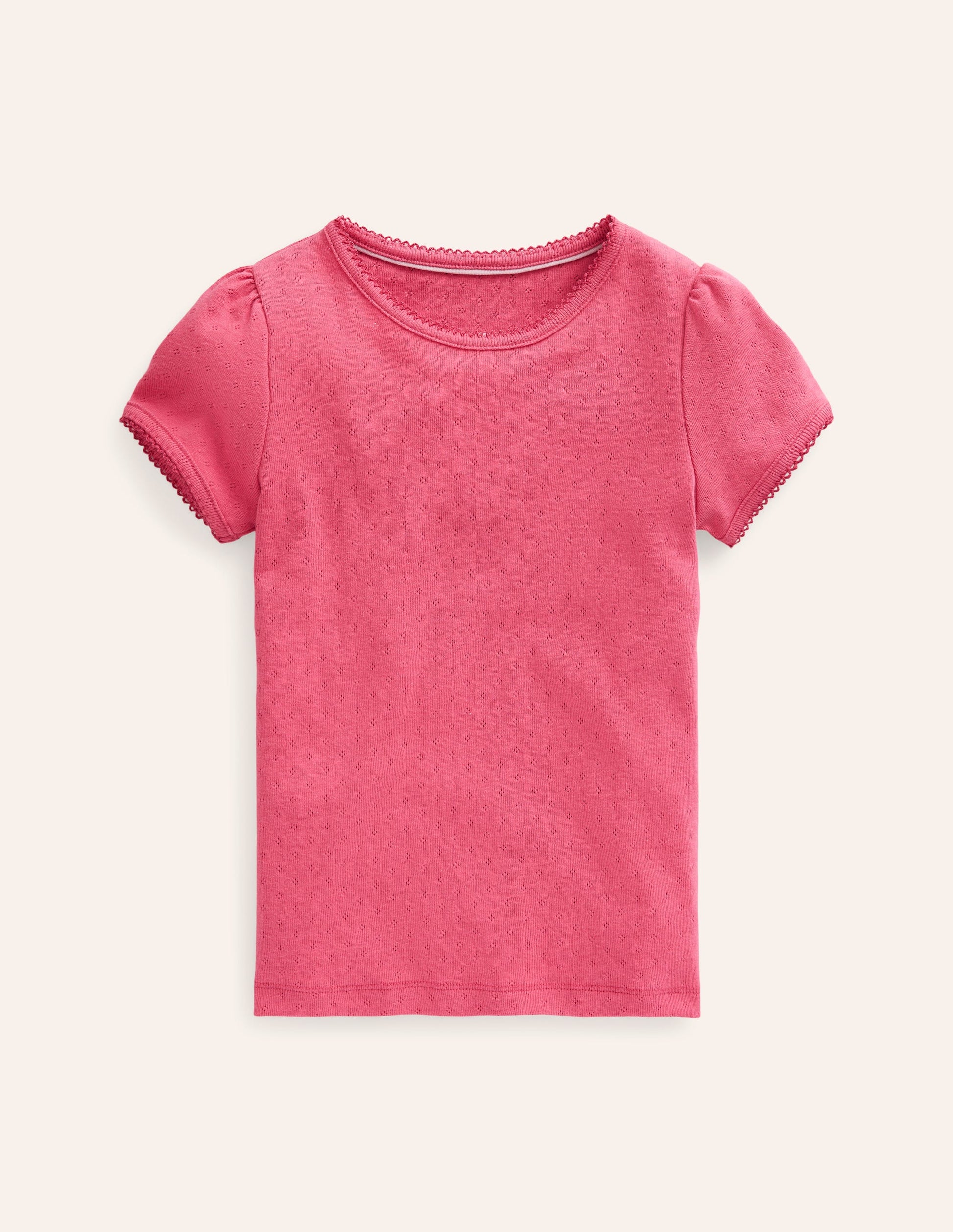 Short-sleeved Pointelle Top-Rose Pink-1