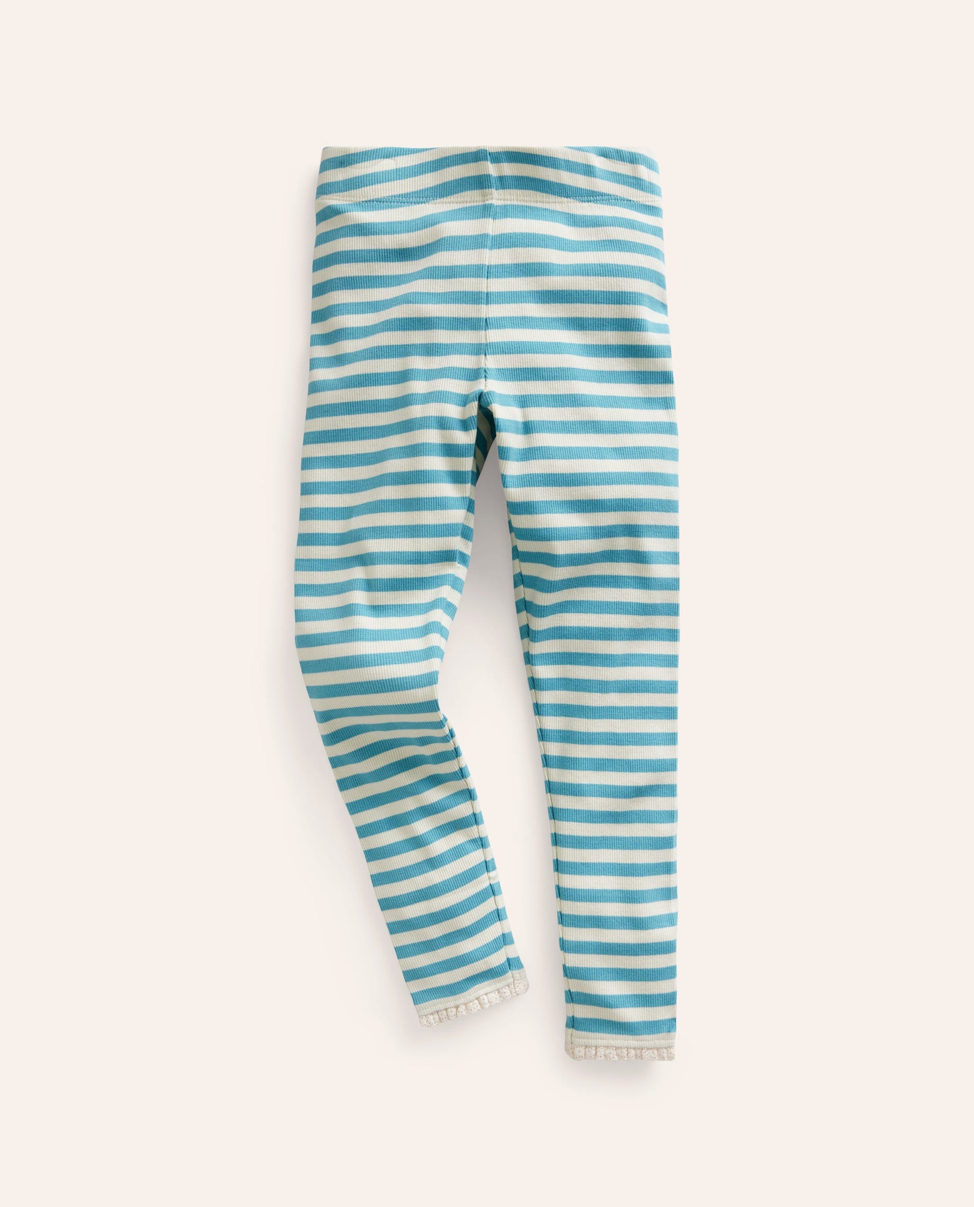 Lace Trim Rib Leggings-Aqua Sea Blue/Ivory-1