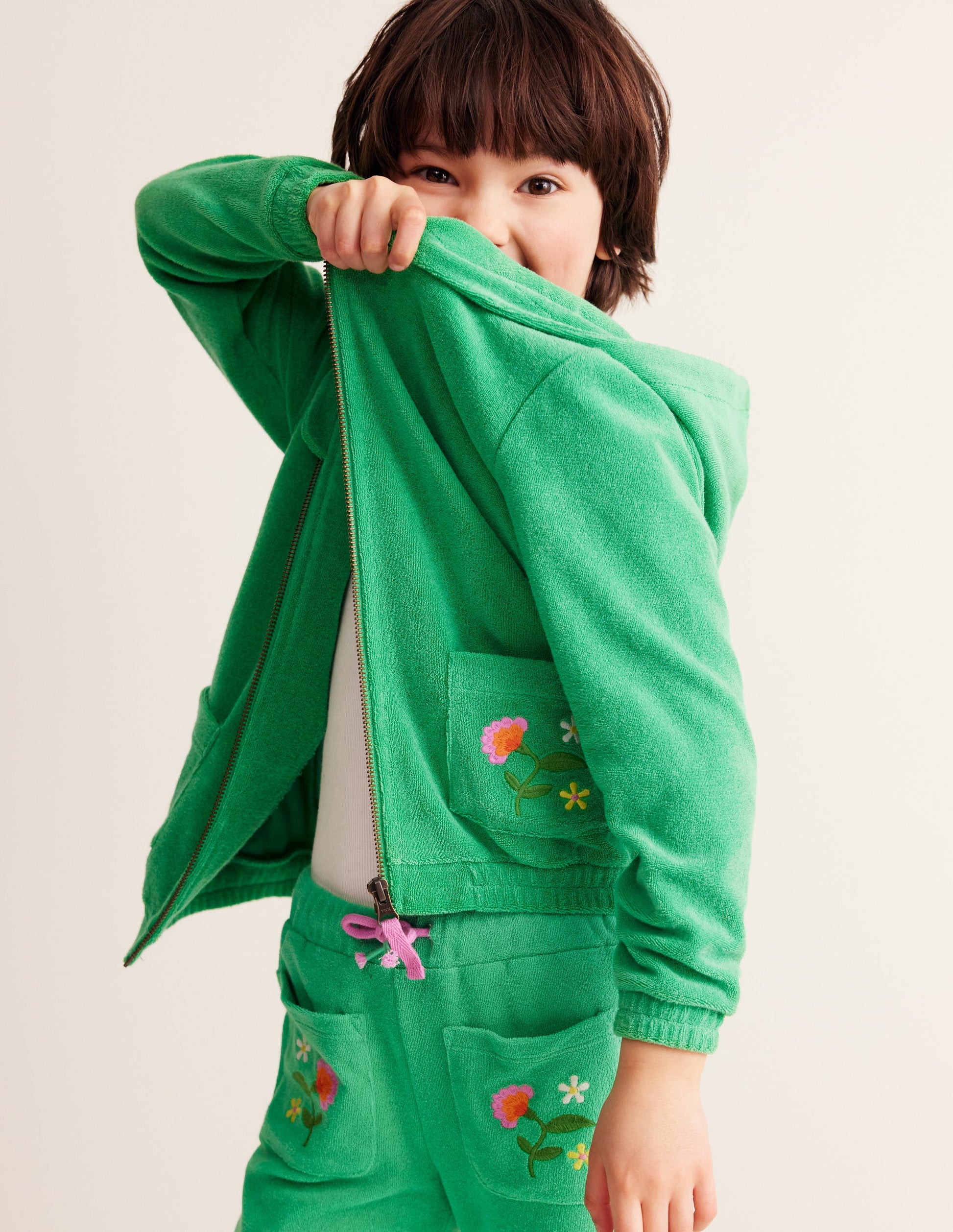 Towelling Flare Trousers-Pea green-1