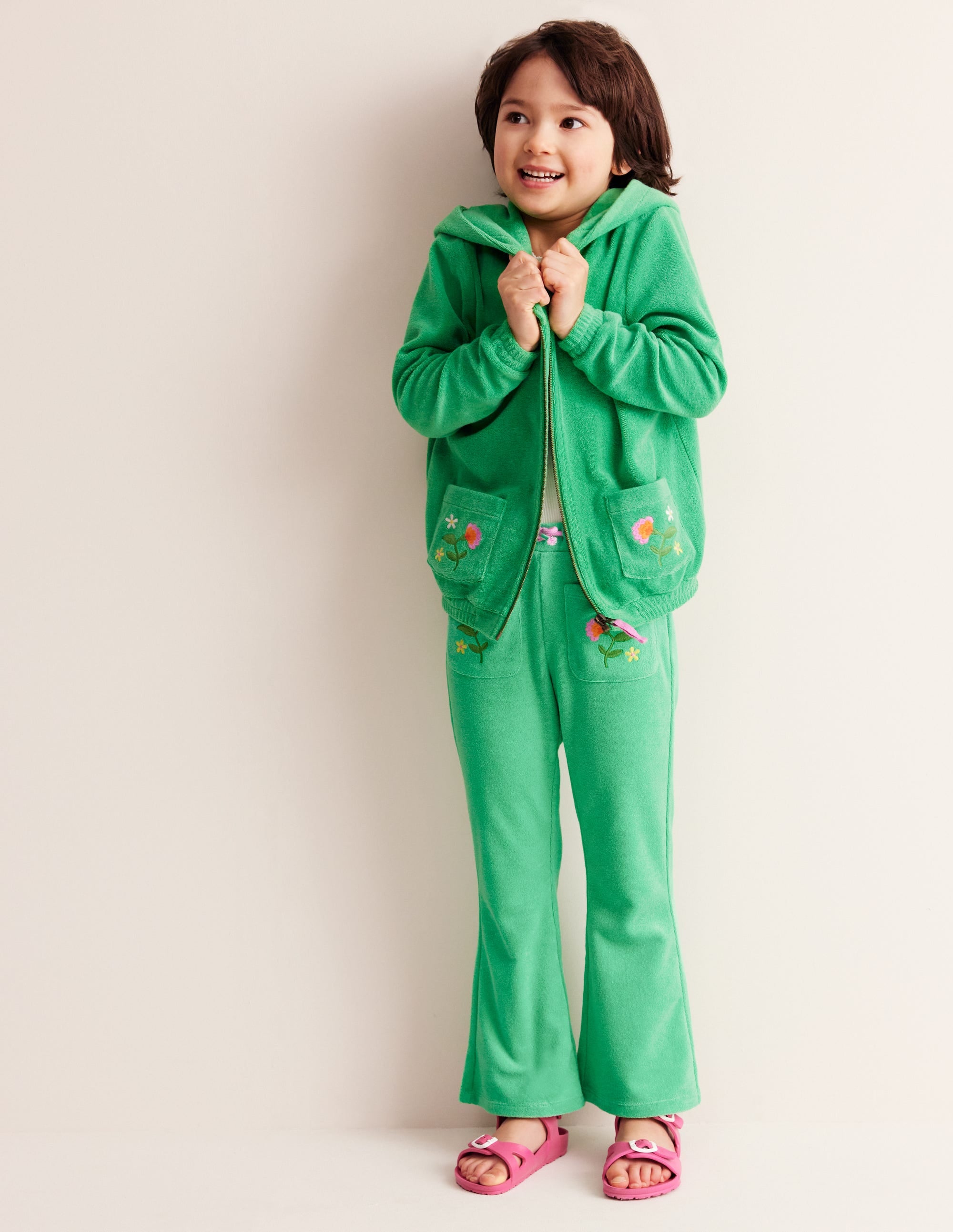 Towelling Flare Trousers-Pea green - Image 2