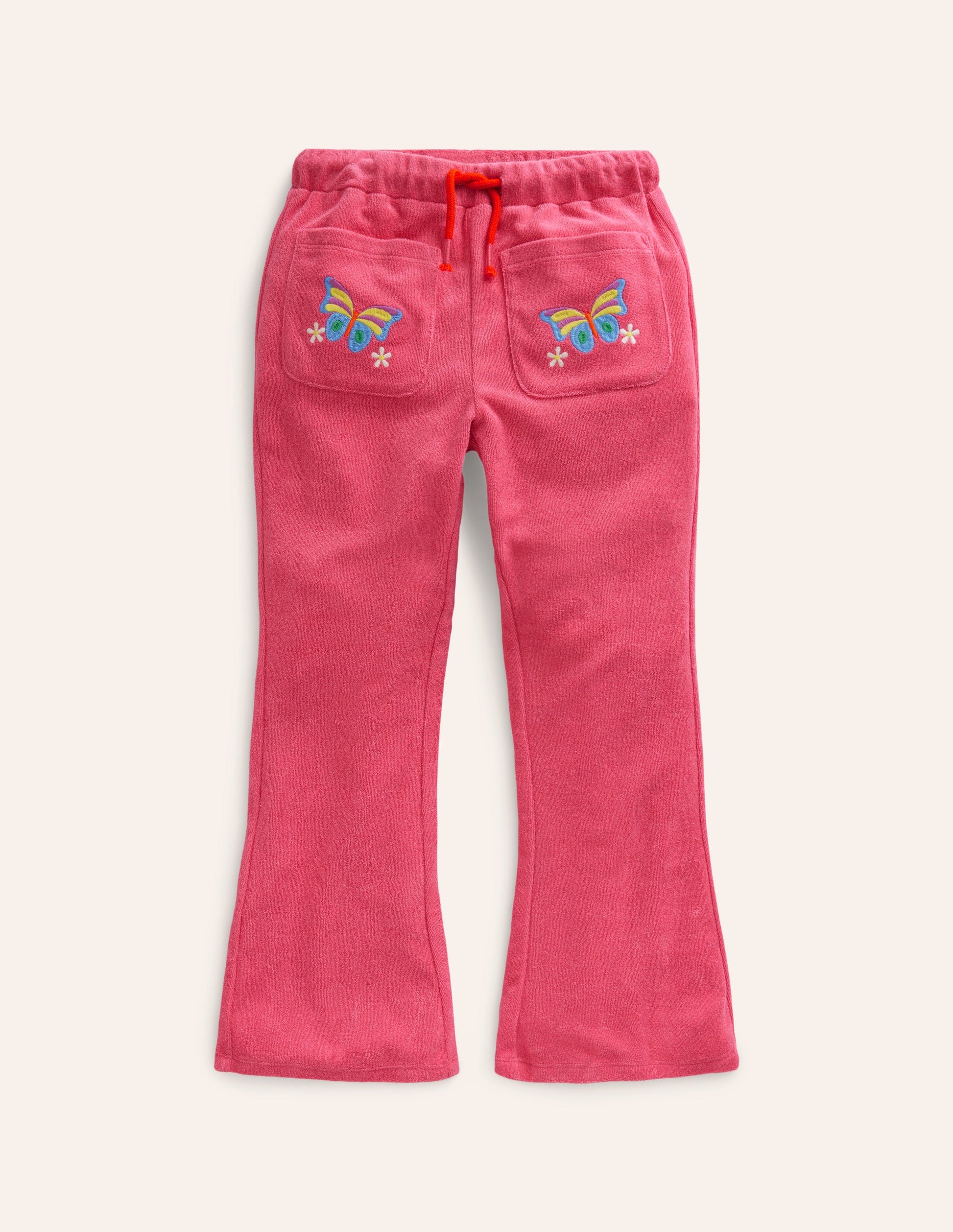 Towelling Flare Trousers-Rose Pink-1
