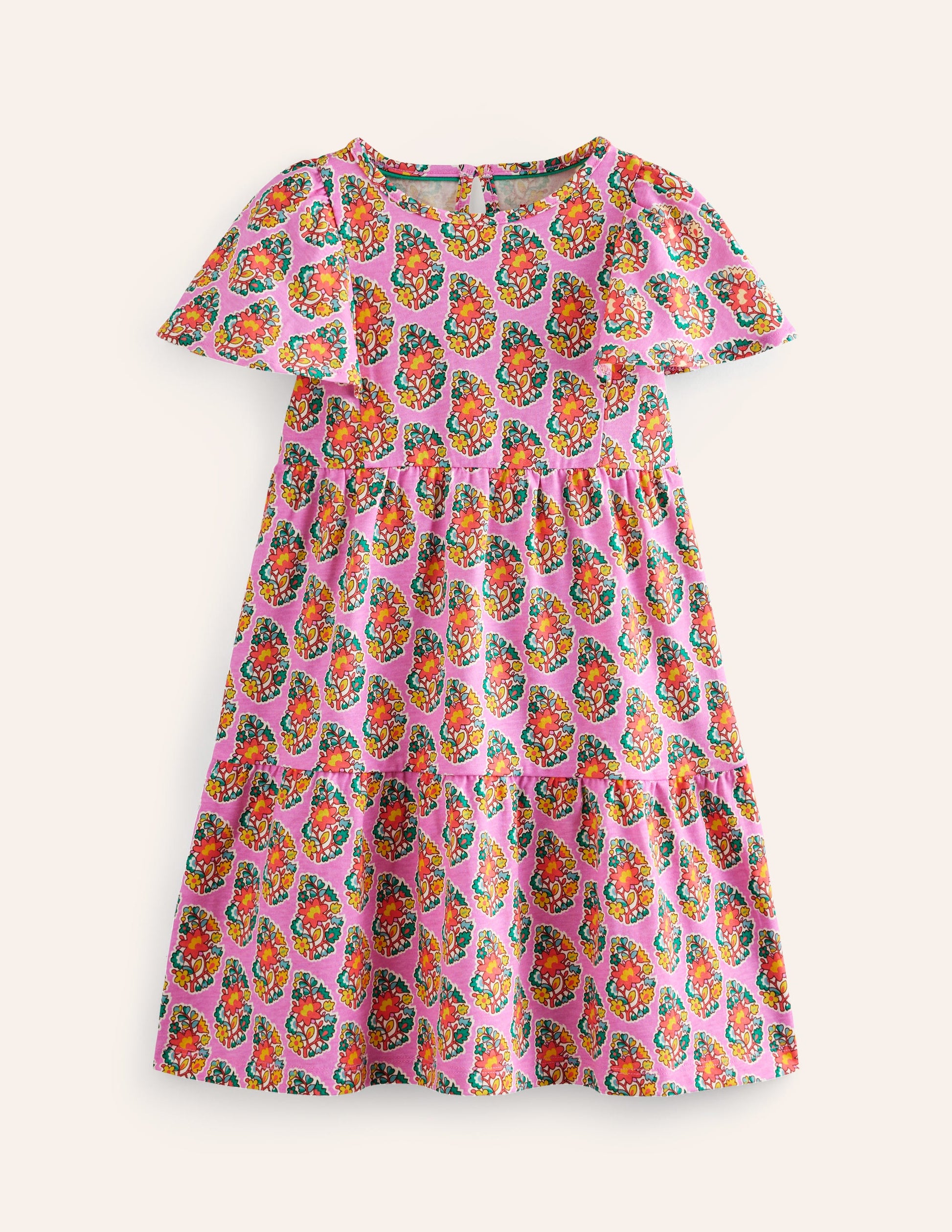 Tiered Flutter Jersey Dress-Peony Pink Paisley-1