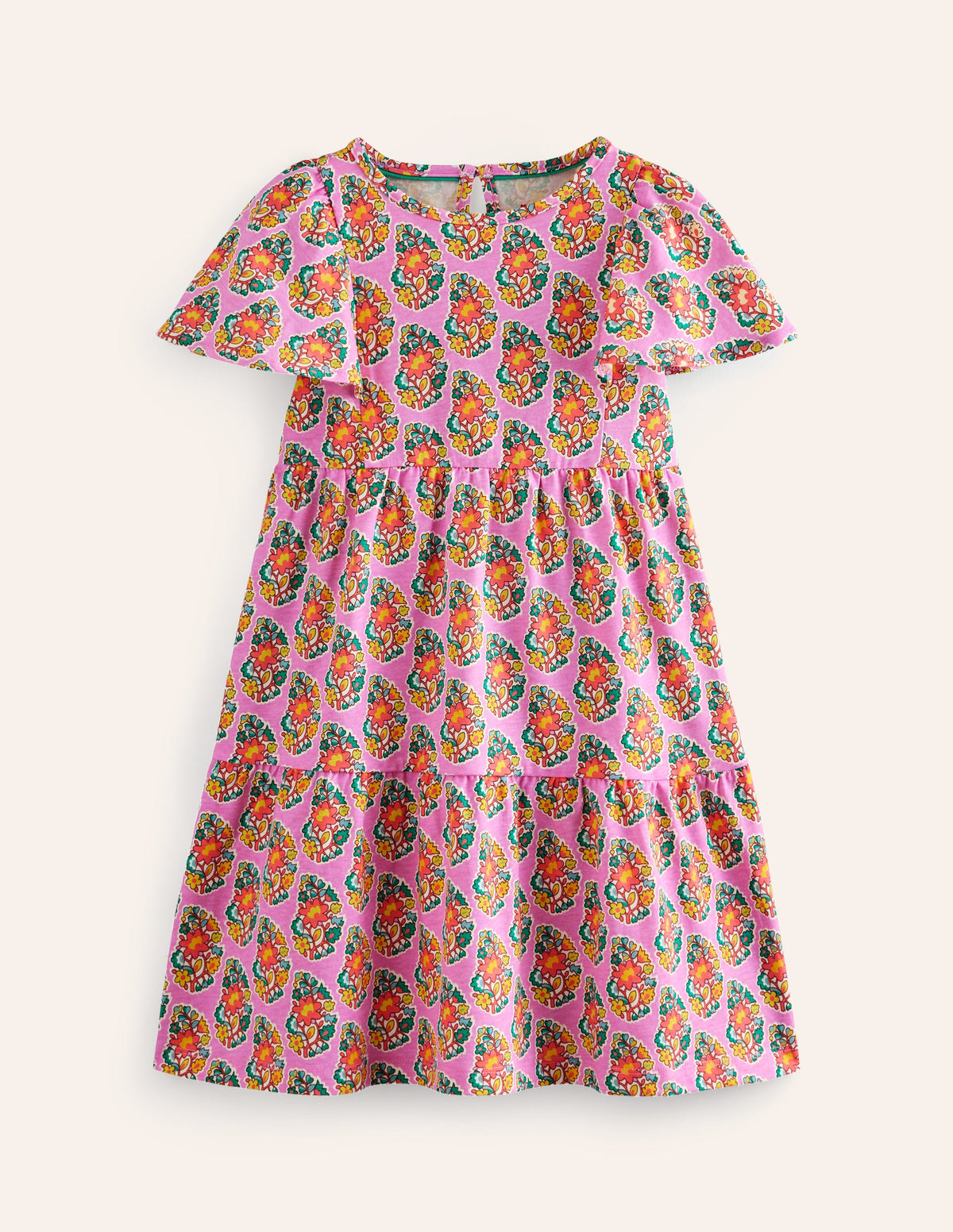 Tiered Flutter Jersey Dress-Peony Pink Paisley - Image 1