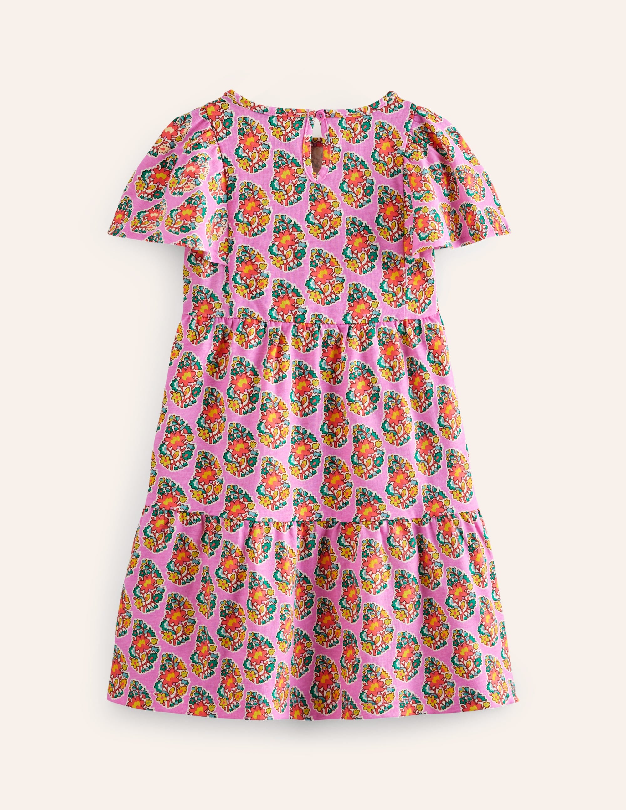 Tiered Flutter Jersey Dress-Peony Pink Paisley - Image 2